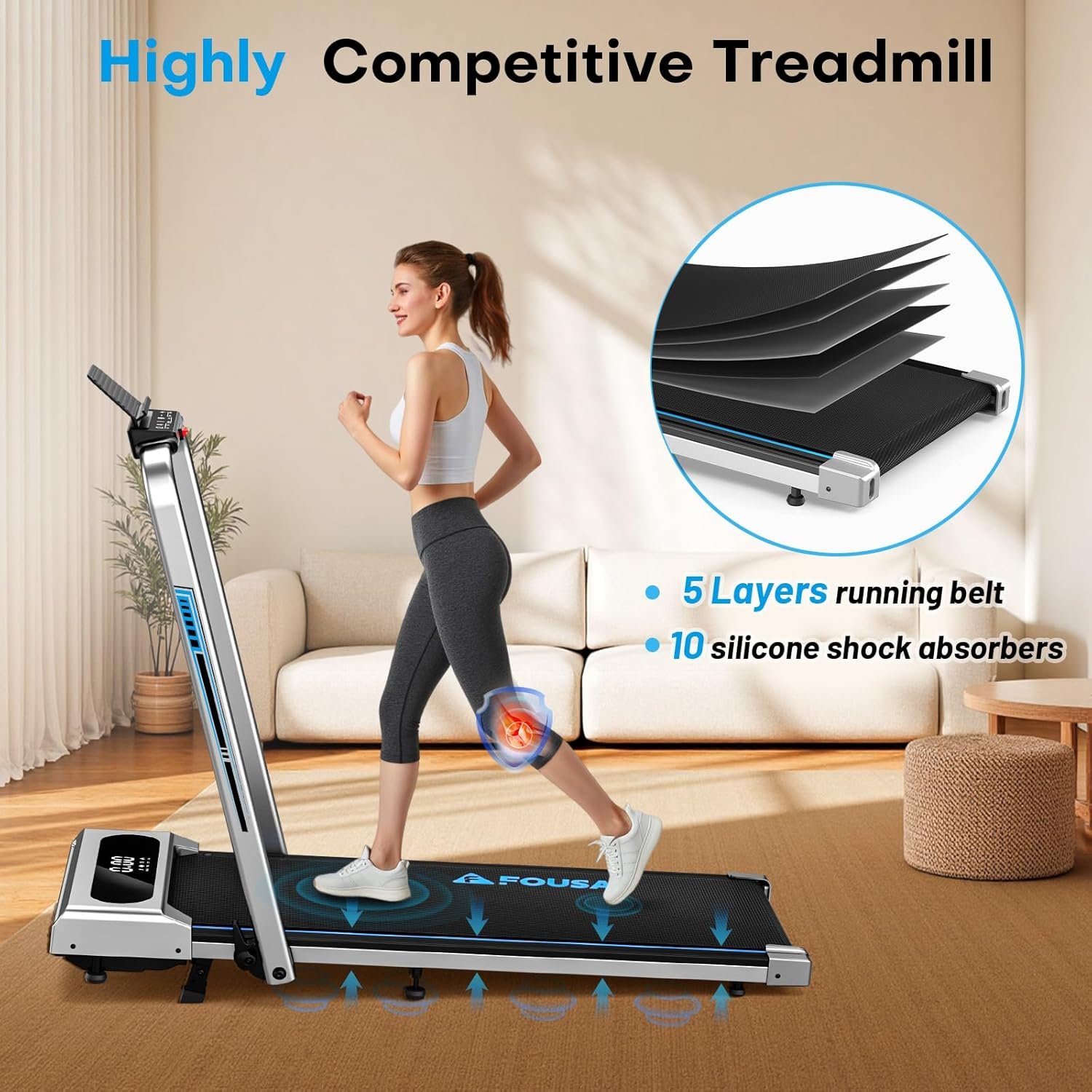 5 in 1 Foldable Treadmill, 7.5 MPH Treadmills for Home with App Compatible, Treadmill with 10% Incline, 3.0HP Brushless Drive, Remote Control and LED Display, 12 HIIT Programs, 400 LBS Capacity - Image 5