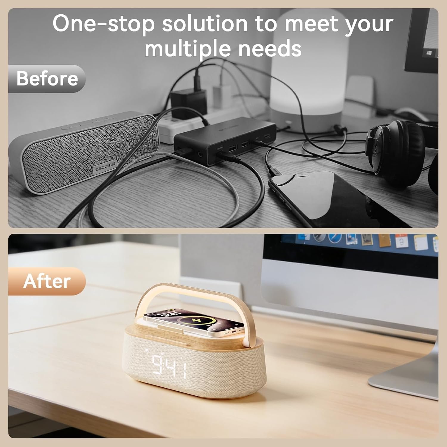 FREEFISH Bluetooth Speaker with Wireless Charge FM Radio 2500mAh Battery, LED Night Light Suitable for Home,Bedroom,Office,Gifts - Image 8