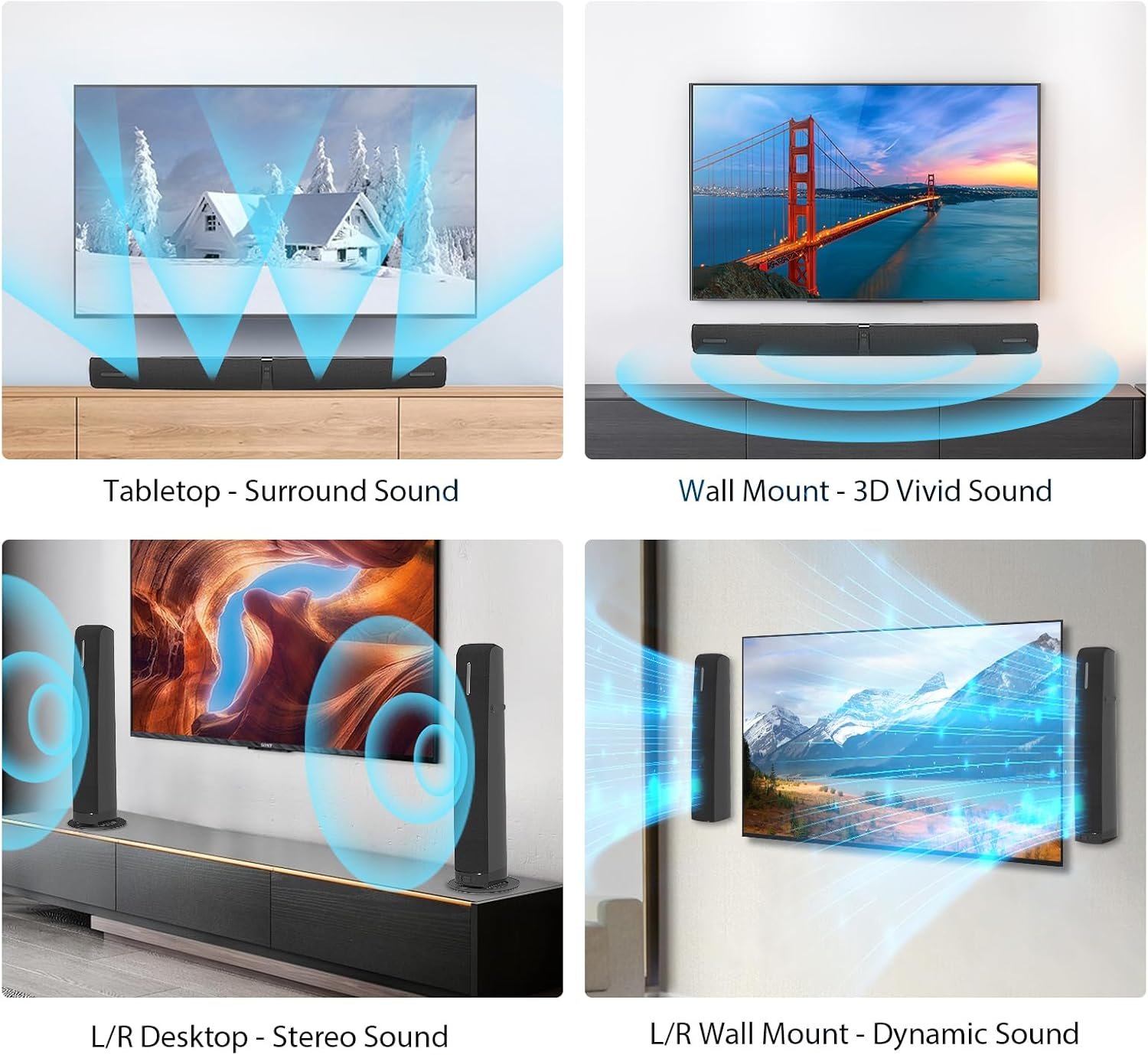 Sound Bar for Smart TV,90W Soundbar with Bluetooth/ARC/Optical/AUX Connect, Auto Volume Boost, 3 Customizable Equalizer Modes, 2 in 1 Detachable Soundbar for TV/PC/Gaming/Projectors - Image 2