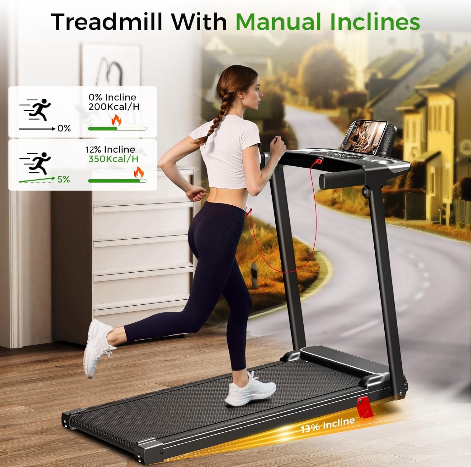 Portable Treadmill with Incline, 3.0HP Walking Pad with Handle Bar, 3-in-1 Foldable Treadmill for Home Office Small Space with Quiet Brushless, 300 LBS Capacity - Image 4