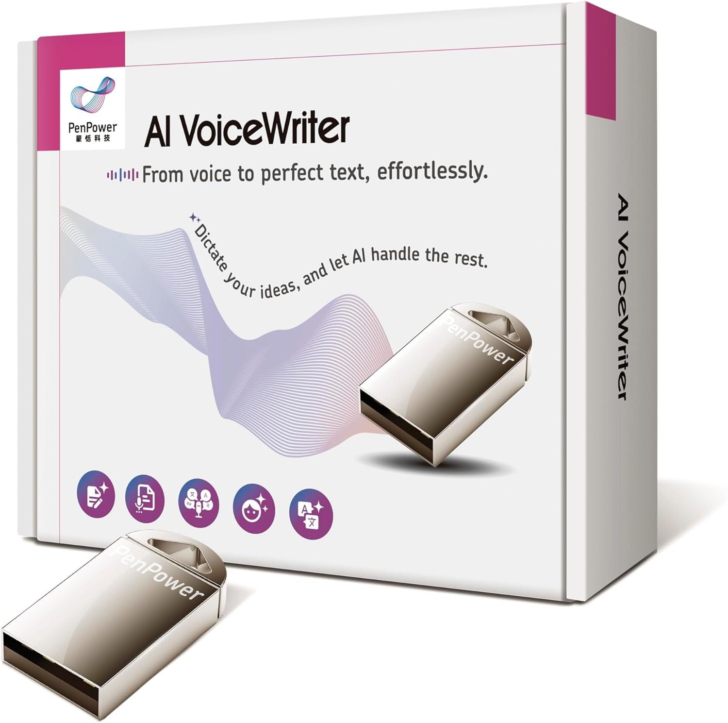 AI VoiceWriter – Smart Dictation & AI Writing Assistant for Windows & Mac | USB Dongle & Mobile App for Voice Input, Proofreading, Rewriting & Multilingual Support