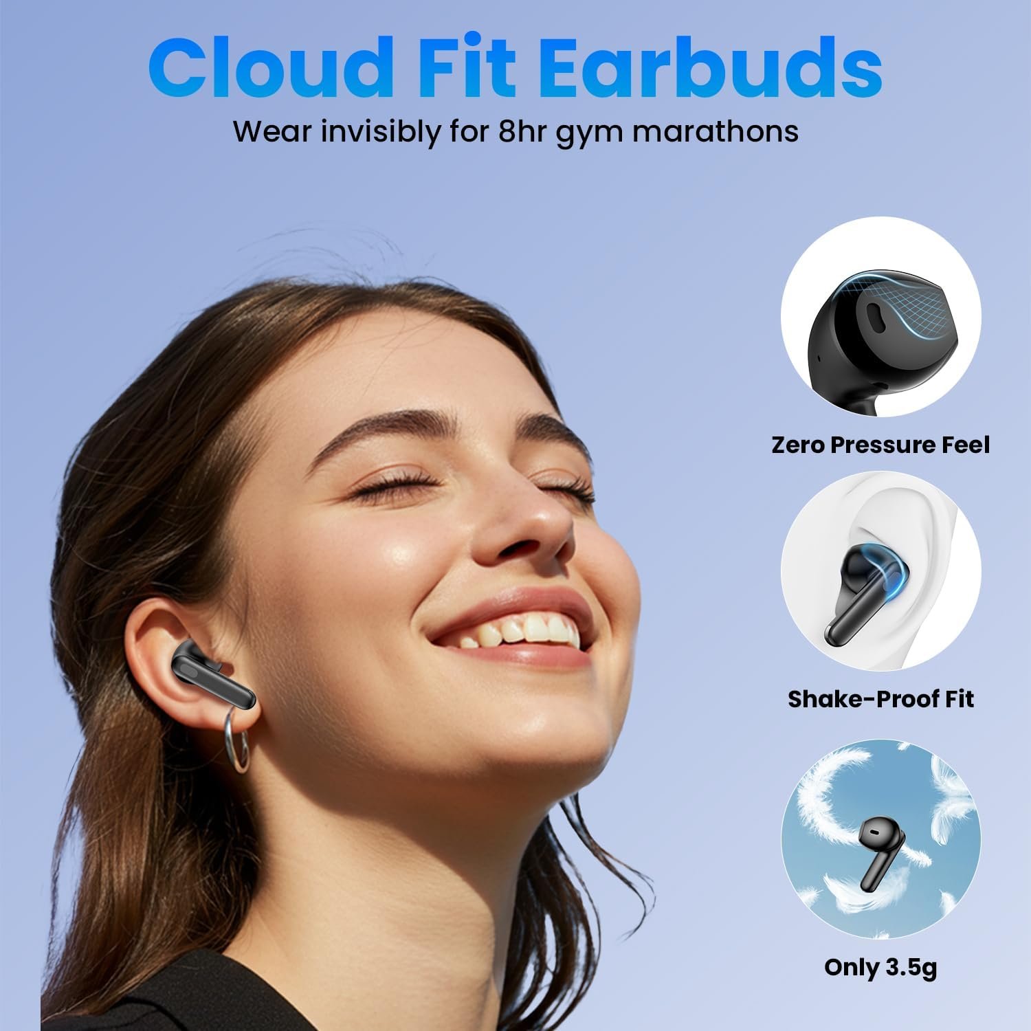 Wireless Earbuds, Bluetooth Headphones with Deep Bass Stereo, 48H Playback Ear Buds with LED Power Display, Lightweight, IPX7, in-Ear Earphones with Mic for iPhone/Android/iPad, Black - Image 4