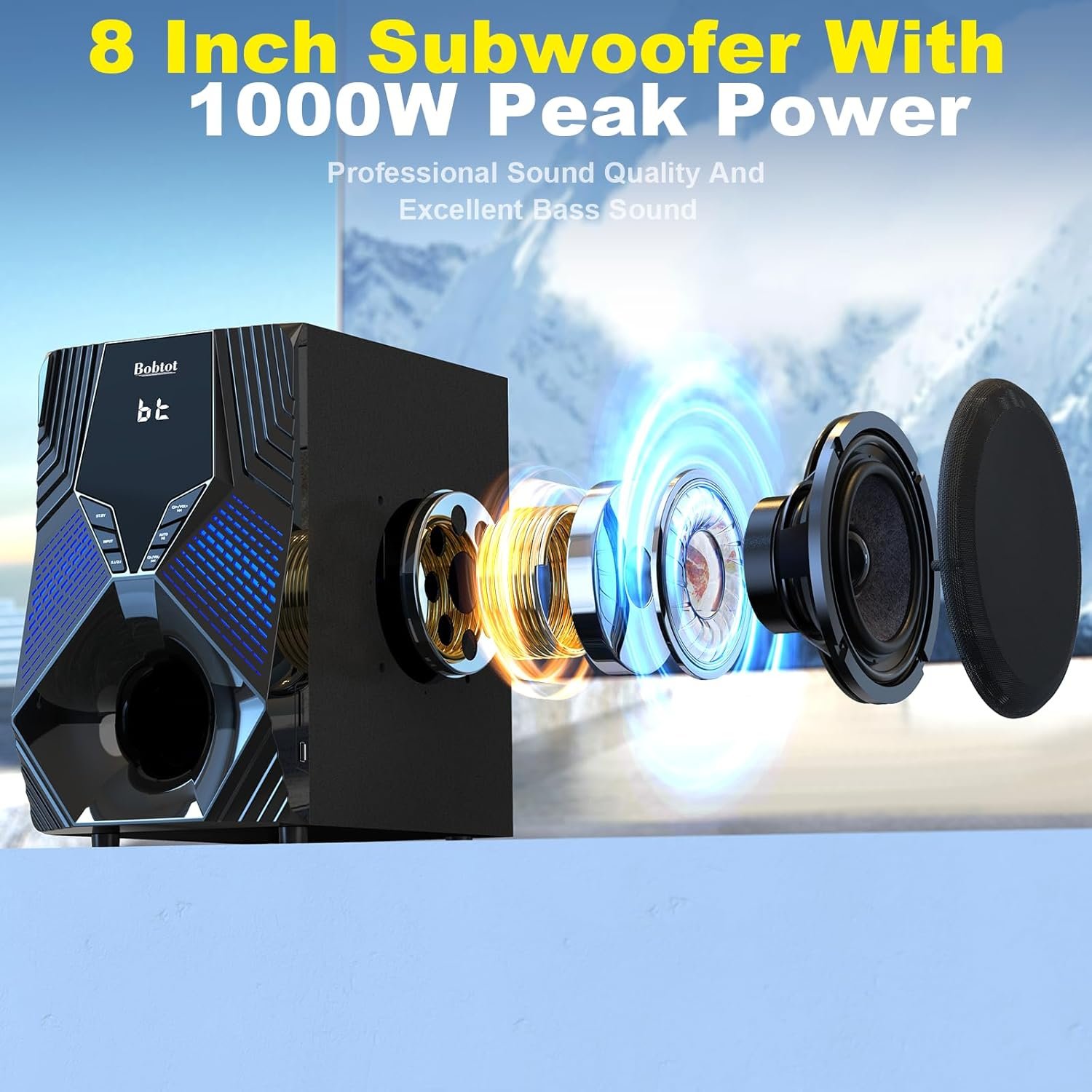 1000W Surround System 5 Wired Satellite Audio Speakers 8 inch Subwoofer 5.1/2.1 Channel Home Theater Deep Bass Support ARC Optical Bluetooth Karaoke Input - Image 2