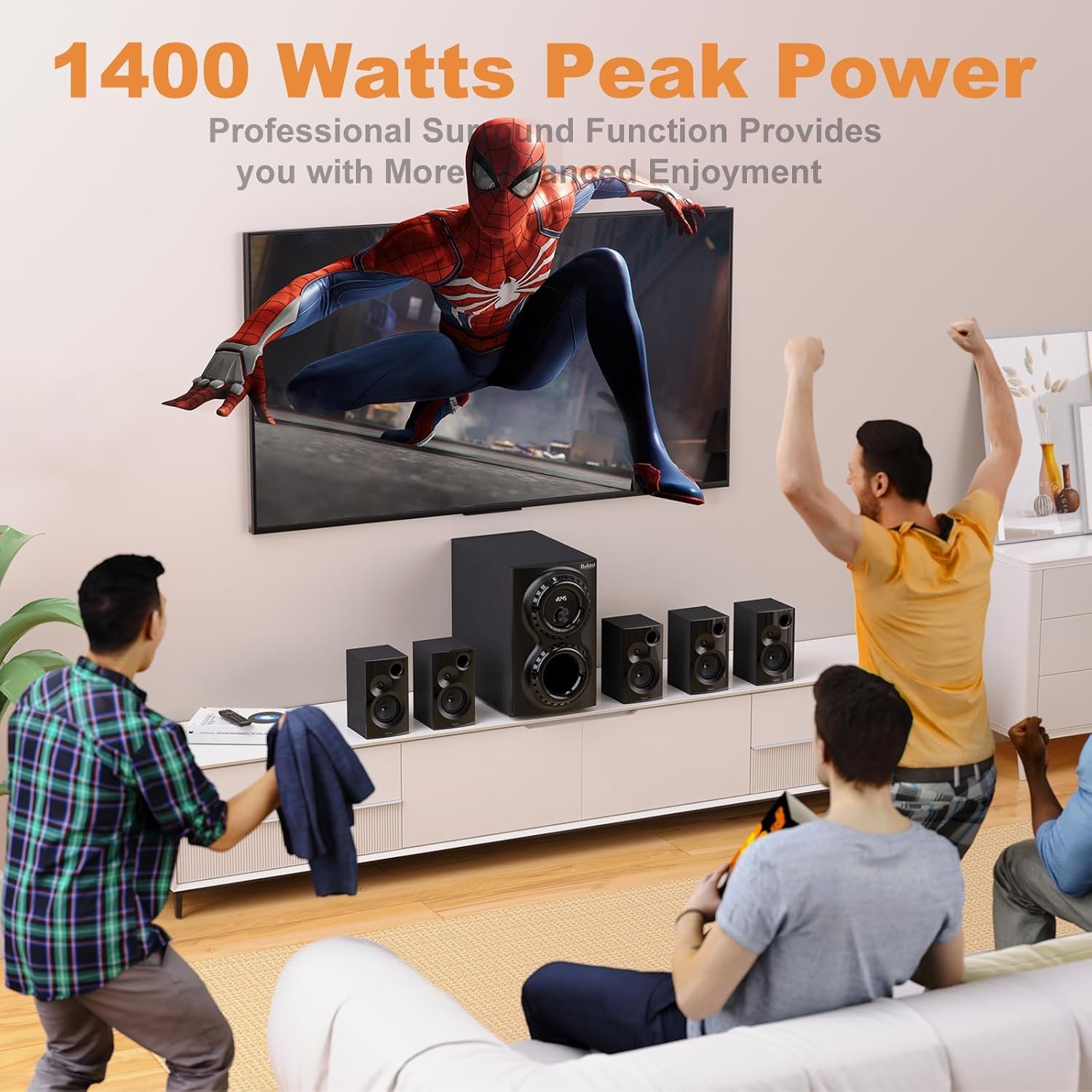 Bobtot Surround Sound Systems 1400 Watts Peak Power Home Theater Speakers - 12" Subwoofer Strong Bass 5.1 Wired Loud Stereo Audio System with ARC Optical Bluetooth Input for TV - Image 4