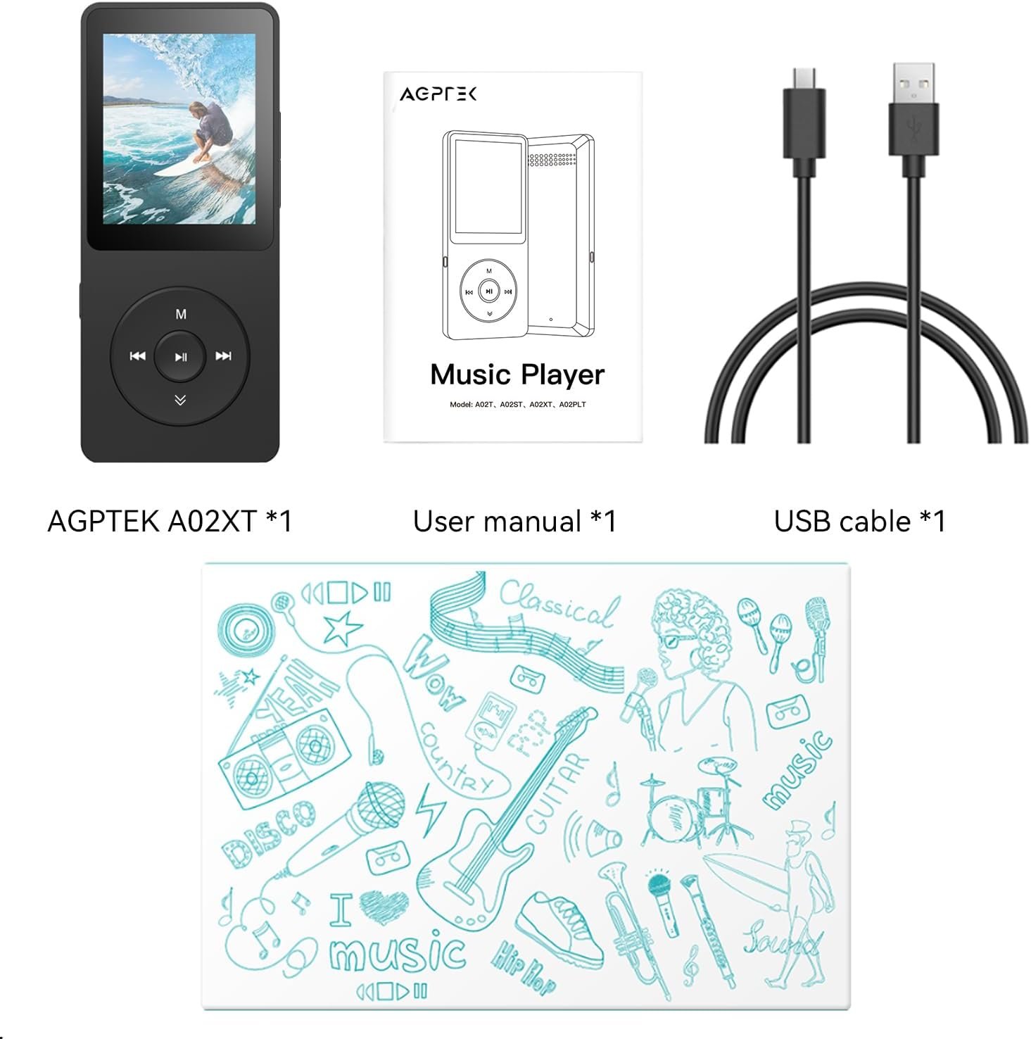 AGPTEK A02 MP3 Player with Bluetooth 5.3, 1.8 inch Screen Portable Music Player with Speaker, FM Radio, Voice Recorder, Supports Expanded Up to 128GB(Black, 32GB) - Image 9