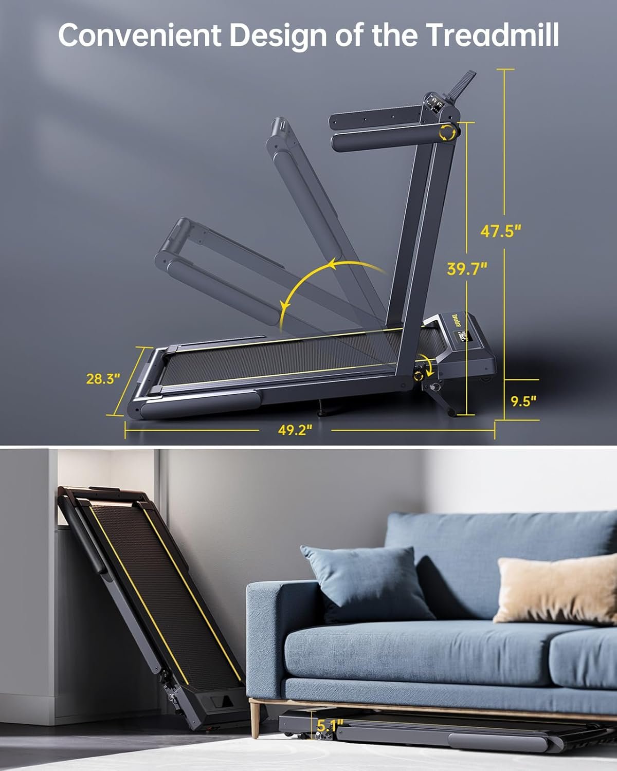 TOPUTURE Walking Pad Treadmill with 12% Incline, 4 in 1 Foldable Treadmill with Handle Bar for Home/Office, Under Desk Treadmills Portable Folding Walking Pad with App & Bluetooth Speaker, 0.6-10MPH - Image 9