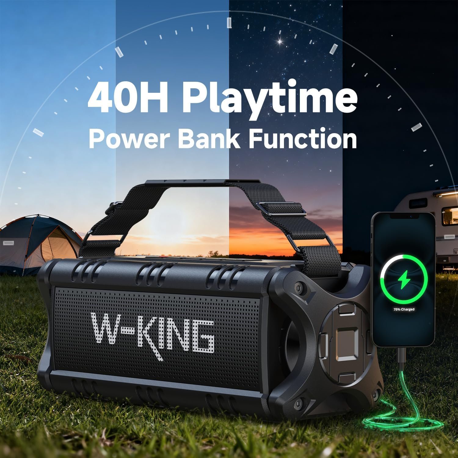 W-KING Bluetooth Speaker, 90W Max Portable Outdoor Speaker Loud, IPX6 Waterproof/50W Deep Bass Subwoofer/40H/EQ/Dual Pairing/TF/AUX, Large Boombox Speakers Bluetooth Wireless for Party/Beach/Jobside - Image 5