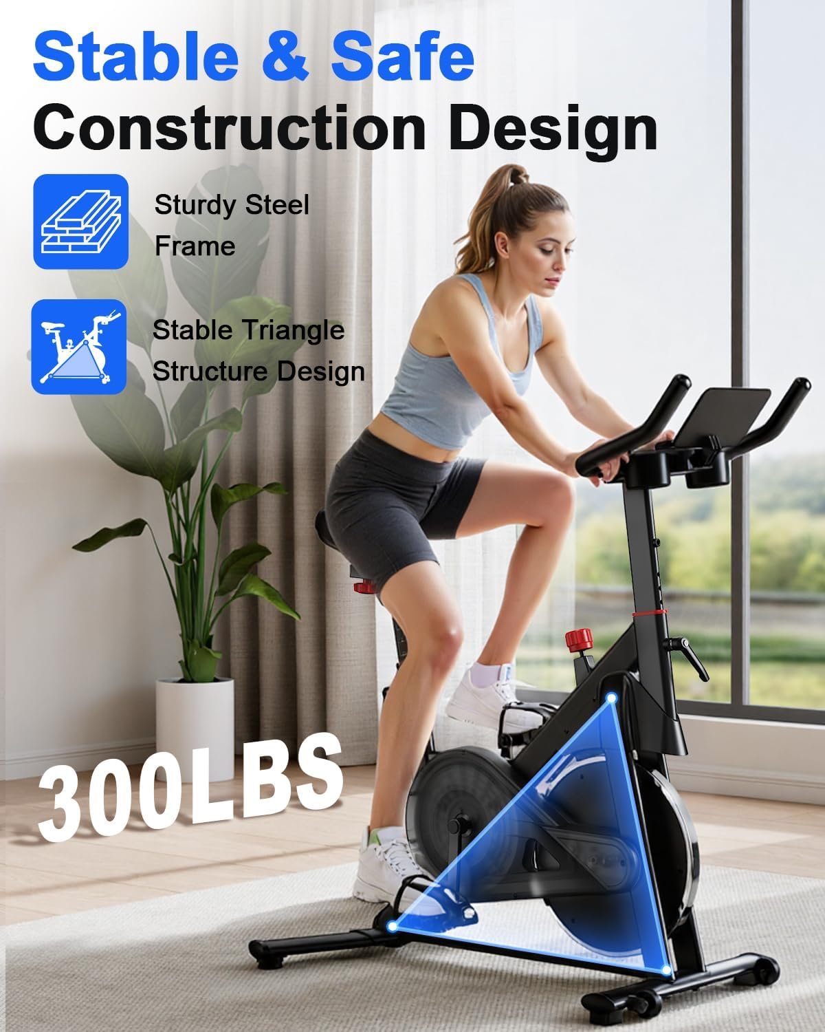 Superun Exercise Bike, Stationary Bikes for Home with Brake Pad, Low Noise Spin Bike with 300LBS Weight Capacity, Indoor Cycling for Home Gym with Pad Mount LCD Monitor and Cup Holder - Image 2