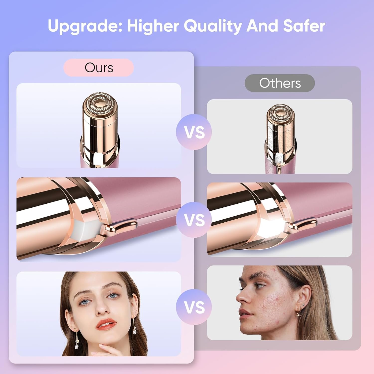 Facial Hair Remover for Women- as Seen on TV Painless Face Shaver -Mini Hair Remover, Electric Razor Shaver Portable Bikini Epilator for Lips, Chin, Armpit, Peach Fuzz, Fingers, Neck, Cheek(Rose Gold) - Image 5
