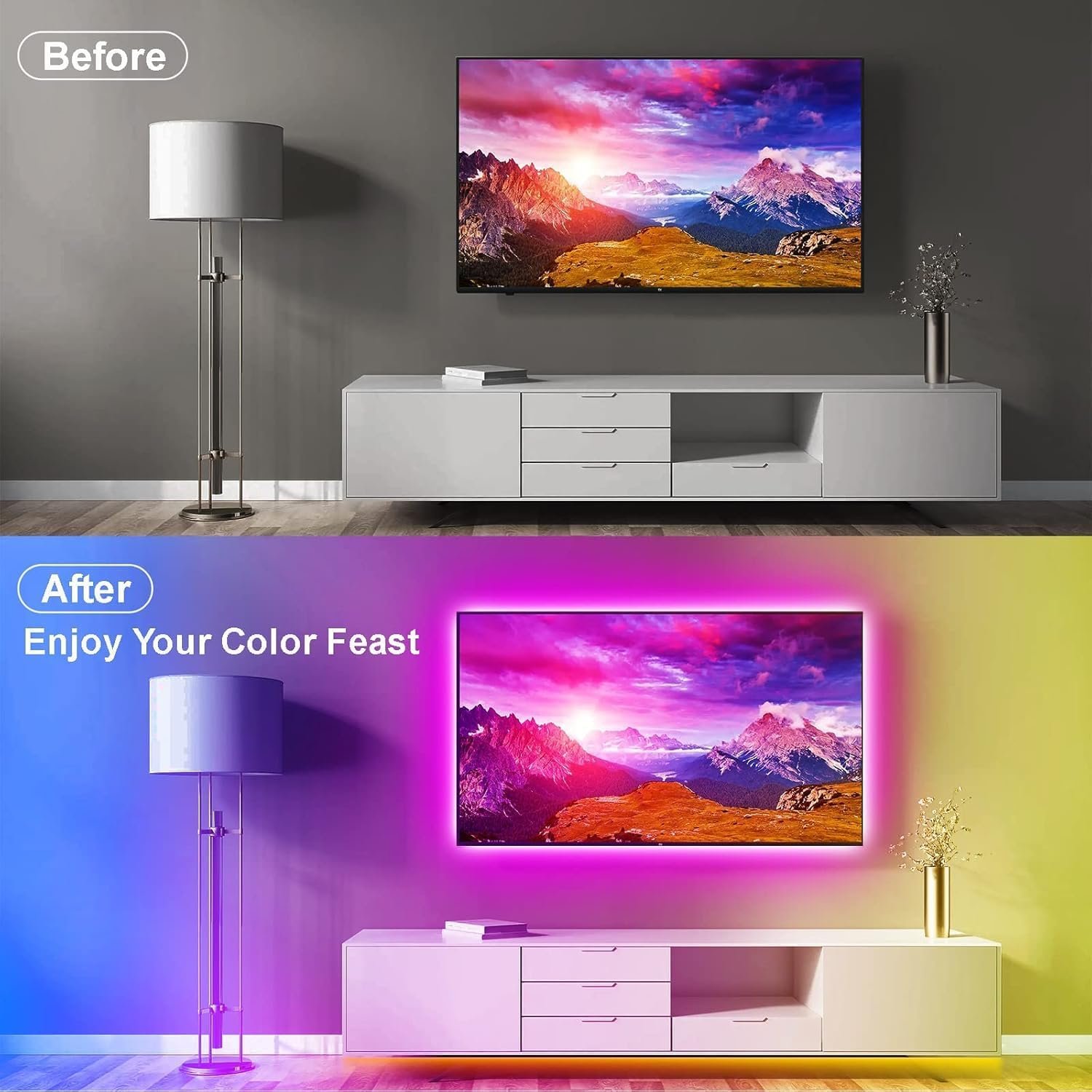 PSTAR LED Lights for TV Led Backlight, 16.4ft Music Sync RGB Strip Lights with Remote & App Control, USB Powered for 45-75 Inch TVs, Computer, Bedroom, Gaming Setup, Home Cinema - Image 7