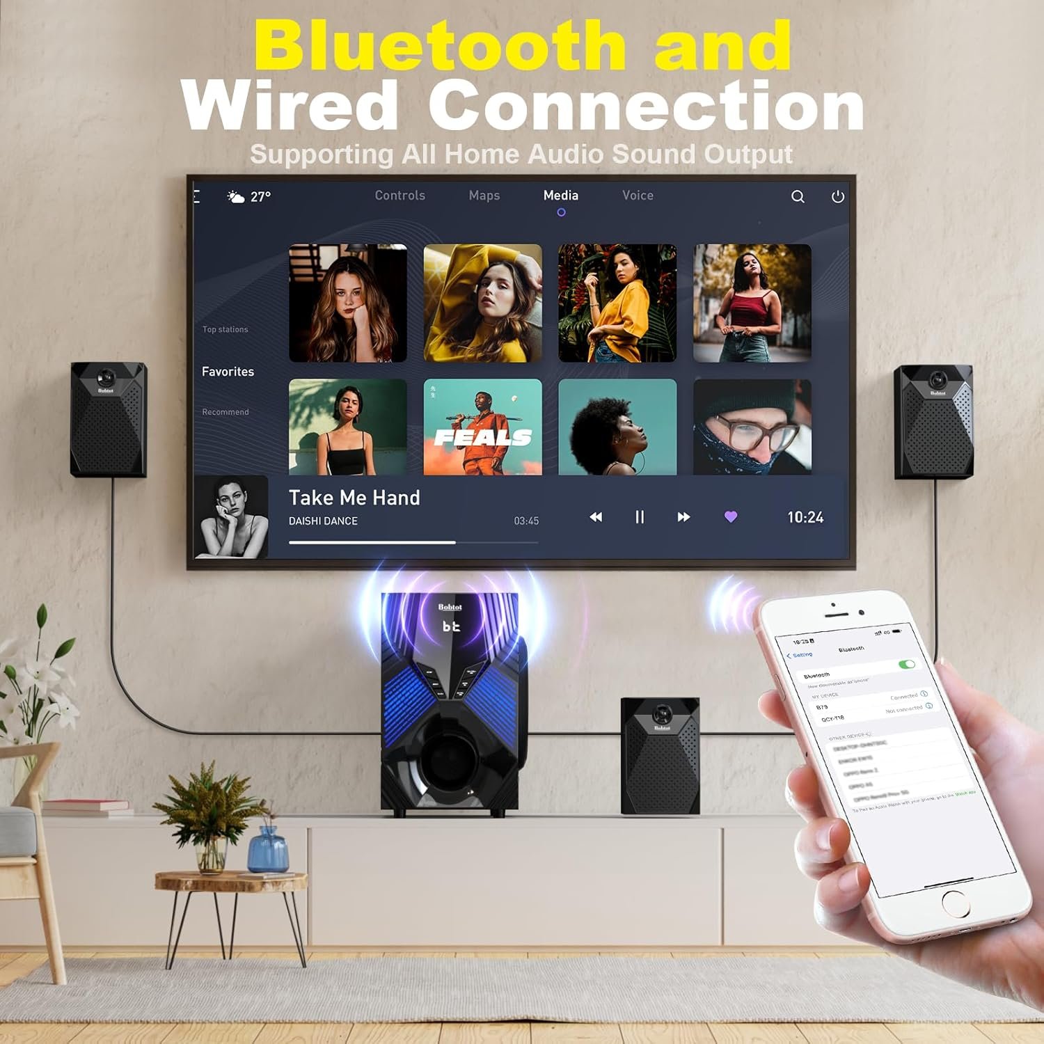 1000W Surround System 5 Wired Satellite Audio Speakers 8 inch Subwoofer 5.1/2.1 Channel Home Theater Deep Bass Support ARC Optical Bluetooth Karaoke Input - Image 4
