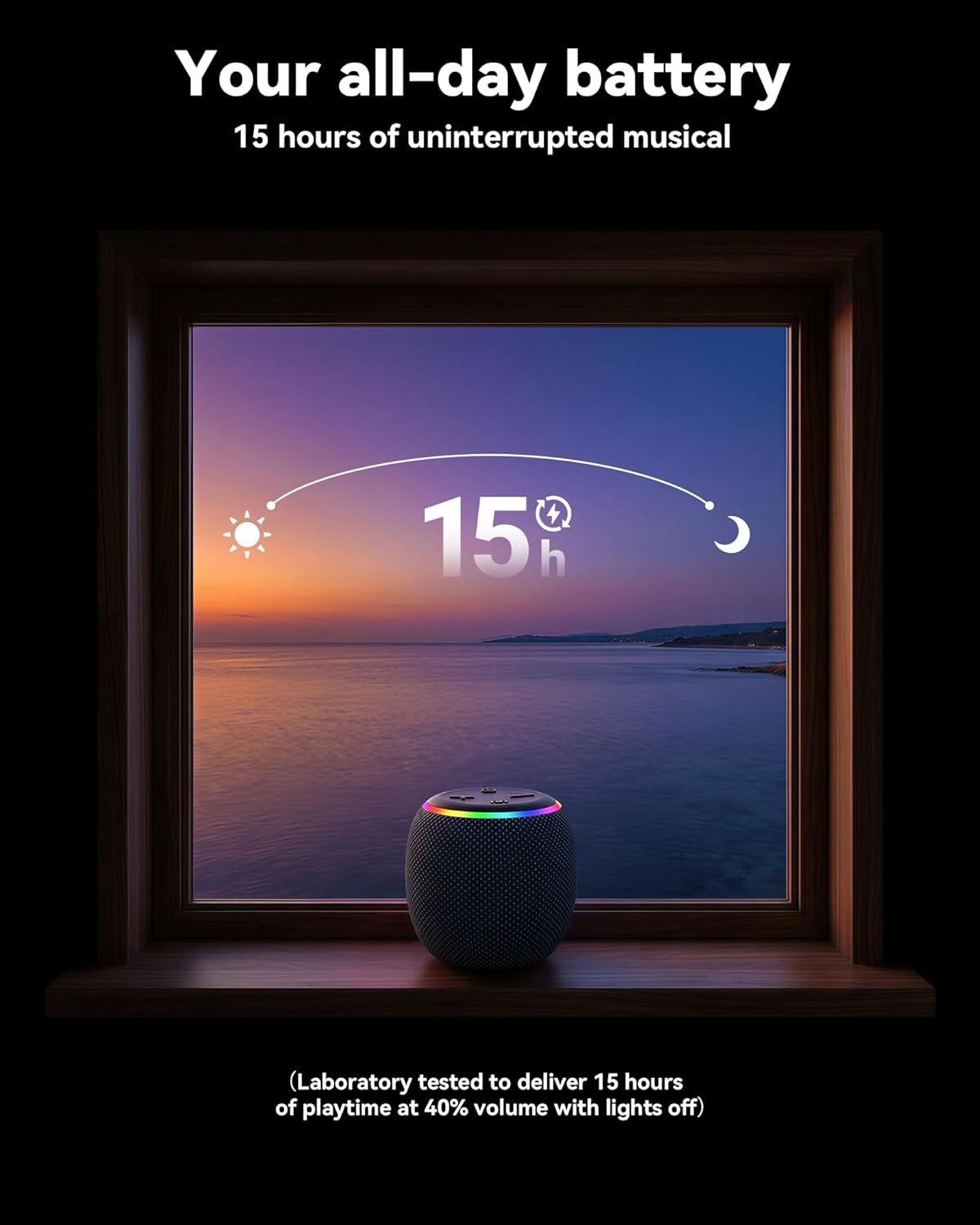BassBloom Room 3 Portable Bluetooth Speaker, IPX6 Waterproof, TWS Pairing, 12W Powerful Stereo Sound with RGB Lights, Bluetooth 5.4, All-Day Playtime, Ideal for on Any Surface at Home - Image 7
