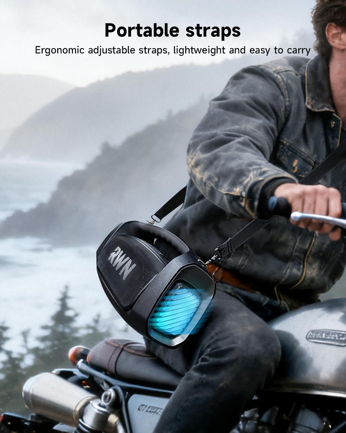RWN Outdoor Bluetooth Speaker: 160W Loud Sound, IP67 Waterproof with 24H Playtime, Fast Charge, Bass, TWS, Portable Wireless Speakers with Light Show for House, Party, Projector, Beach (Black) - Image 4