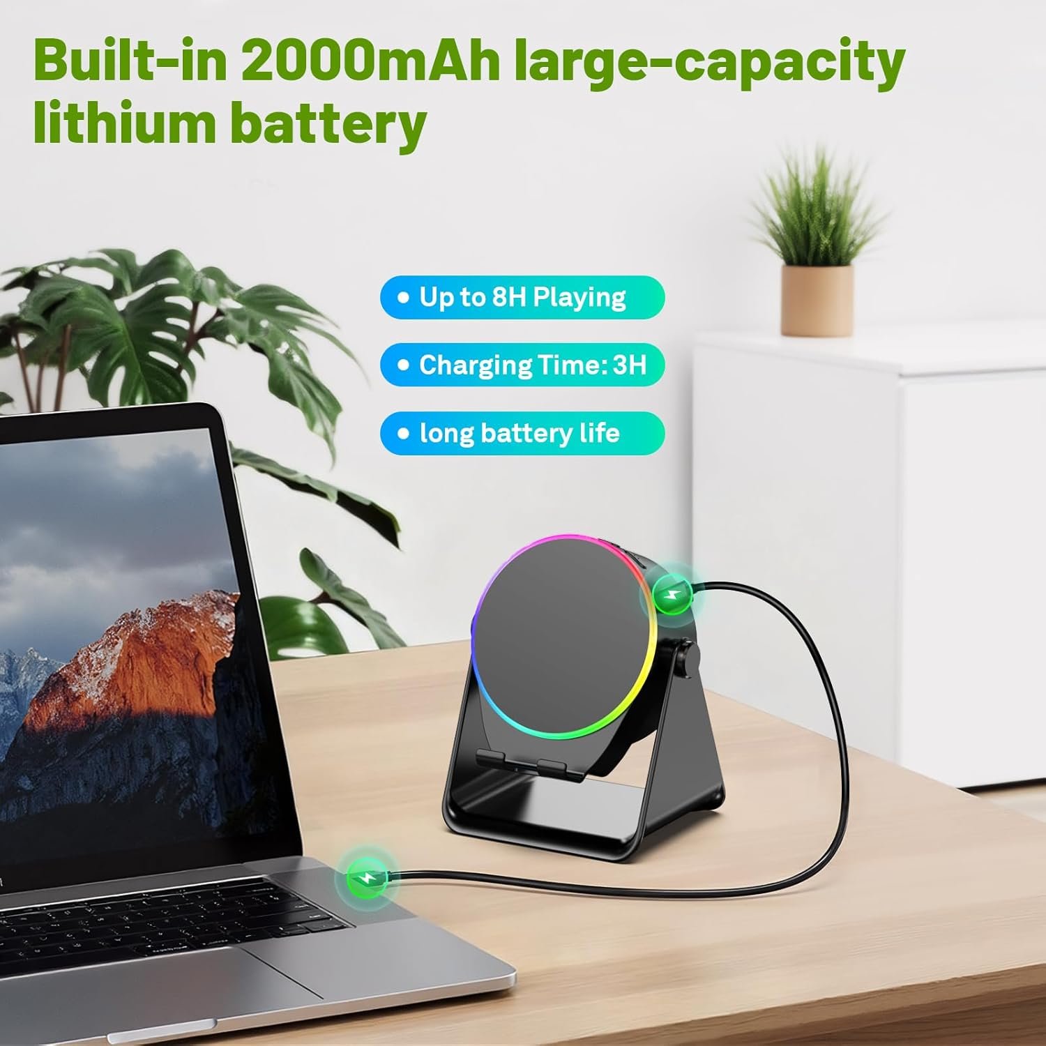 Wireless Induction Speaker, Phone Stand with Bluetooth Speaker Amplifier, Stereo Sound, RGB Ambient Light, 360° Adjustable Phone Holder Compatible with iPhone/iPad/Android/Samsung Galaxy-Black - Image 6