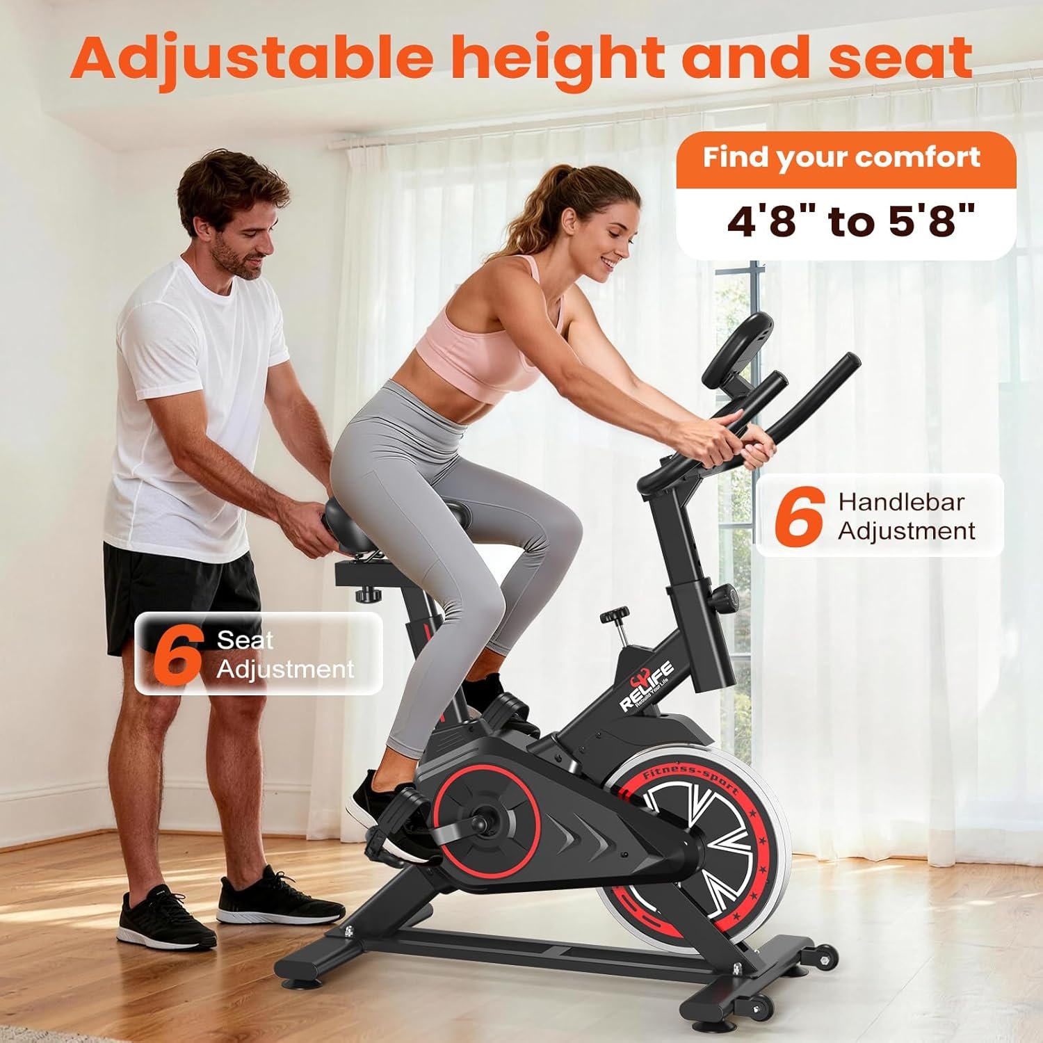 RELIFE REBUILD YOUR LIFE Exercise Bike Stationary for Home Indoor,Cycling Bike with Silent Belt Drive for Home Cardio,Brake Pad Resistance with djustable & Comfort Seat/PAD Holder/LCD Monitor. - Image 2