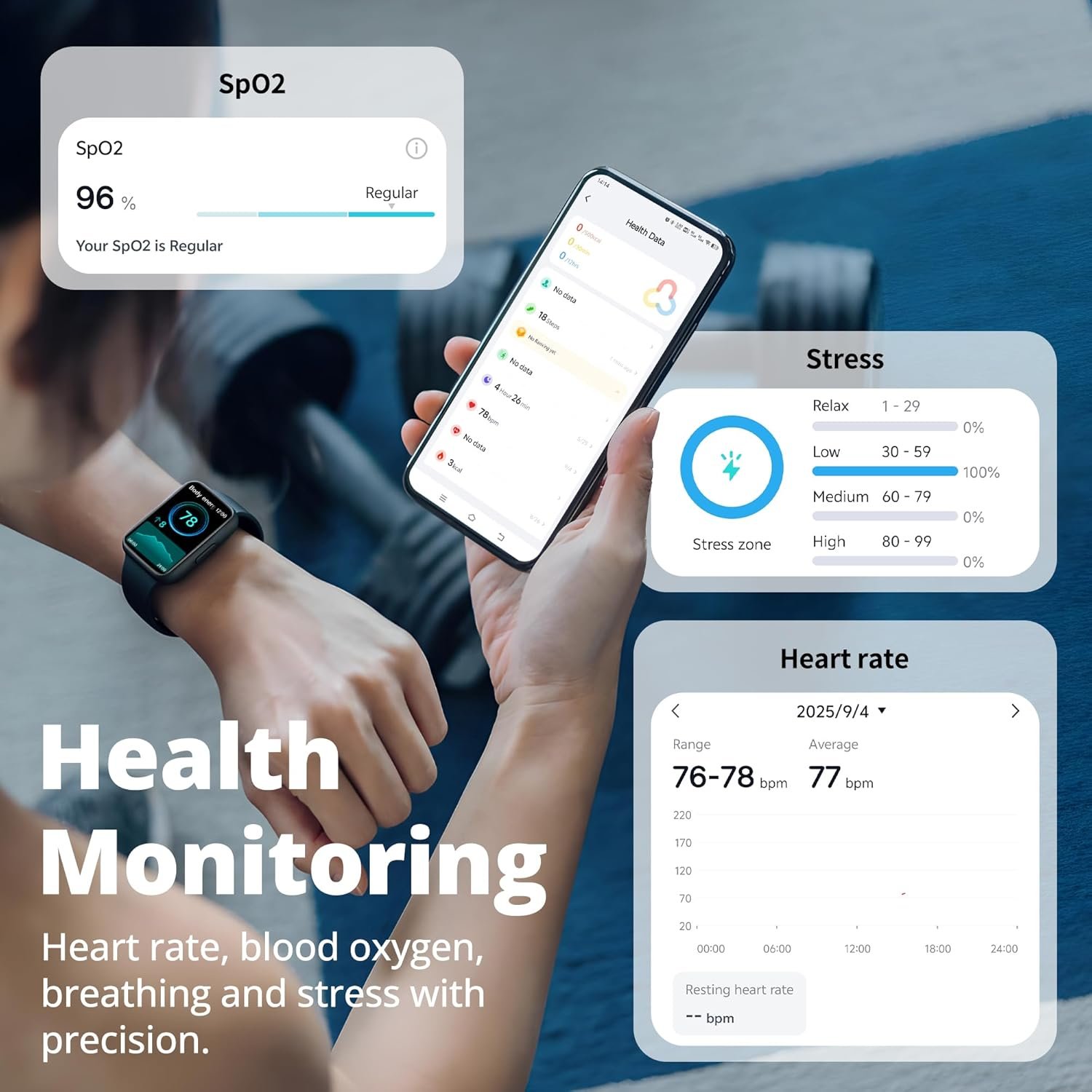 Fitness Tracker for Men & Women with 1.47” HD Display, Heart Rate & SpO2 Tracking, Sleep & Activity Monitor, 100+ Sports Modes, 3ATM Waterproof Smart Band, Works with Android & iOS, Black - Image 3