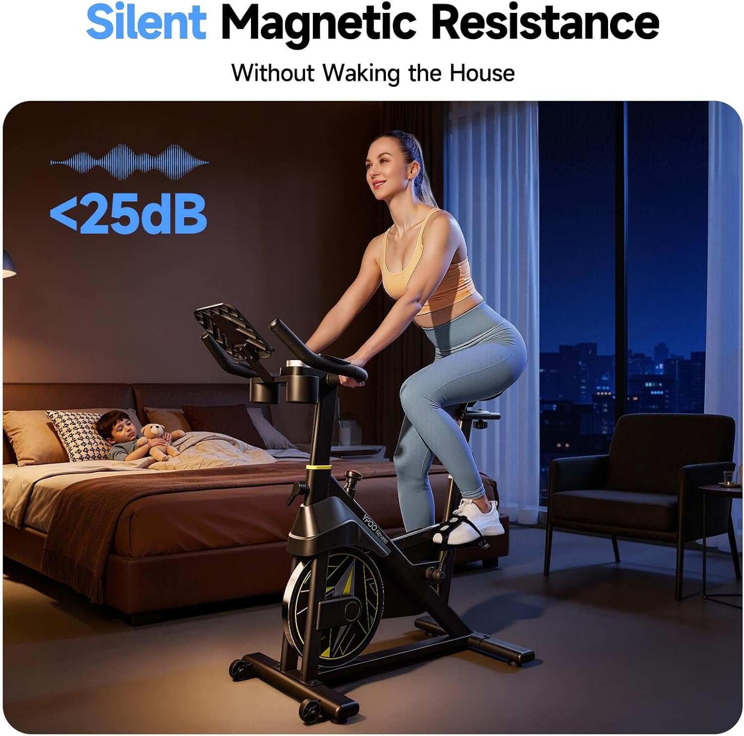 YPOO Exercise Bike, Adjustable Magnetic Resistance Stationary Bikes for Home Cardio with Exclusive App, Indoor Bike with 330lbs Weight Capacity Comfortable Seat, Tablet Mount and Fitness Courses - Image 6