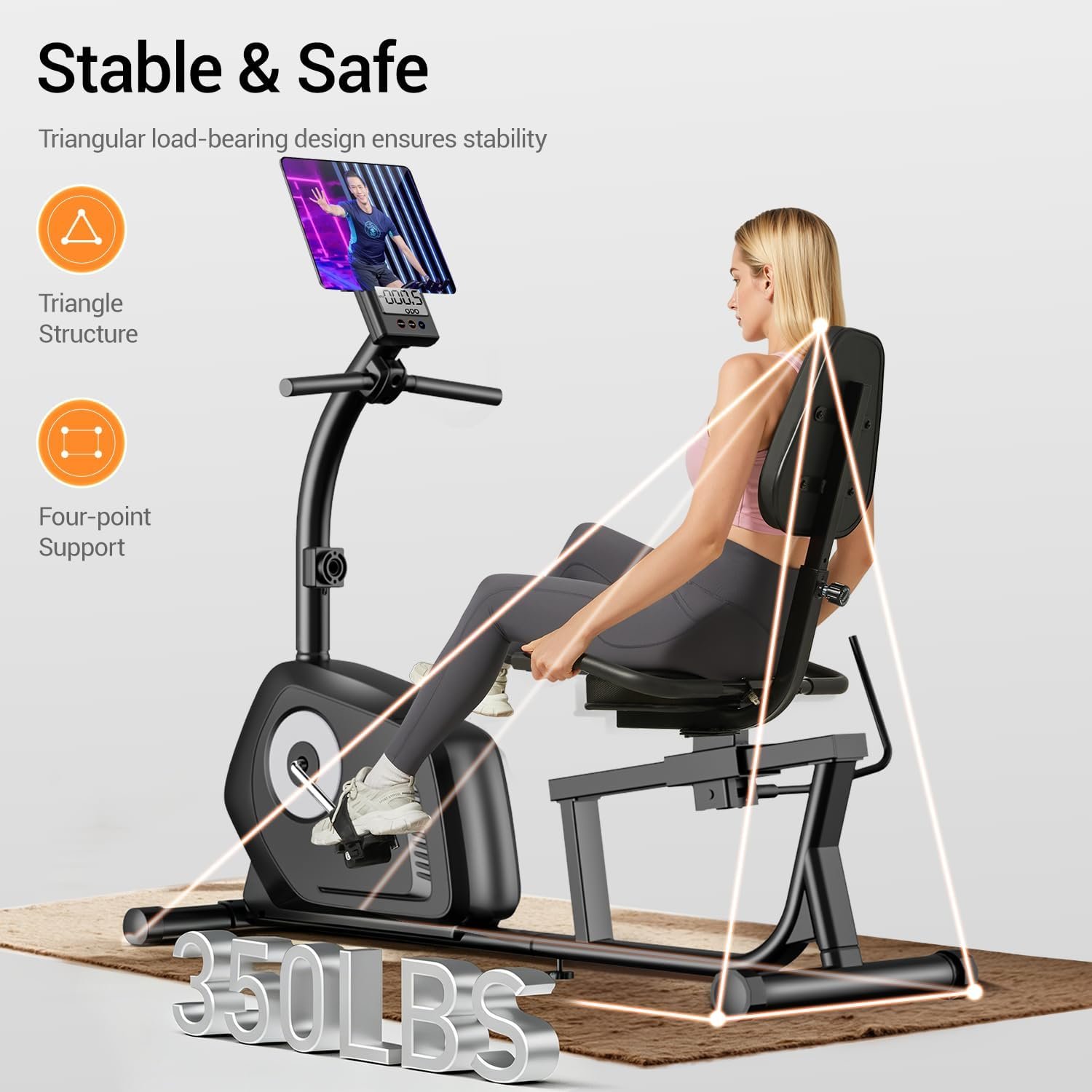 CURSOR FITNESS Recumbent Exercise Bike, 16-Level Magnetic Resistance Stationary Bike for Home workout with Pulse Sensors, Adjustable Seat & Back - Image 4
