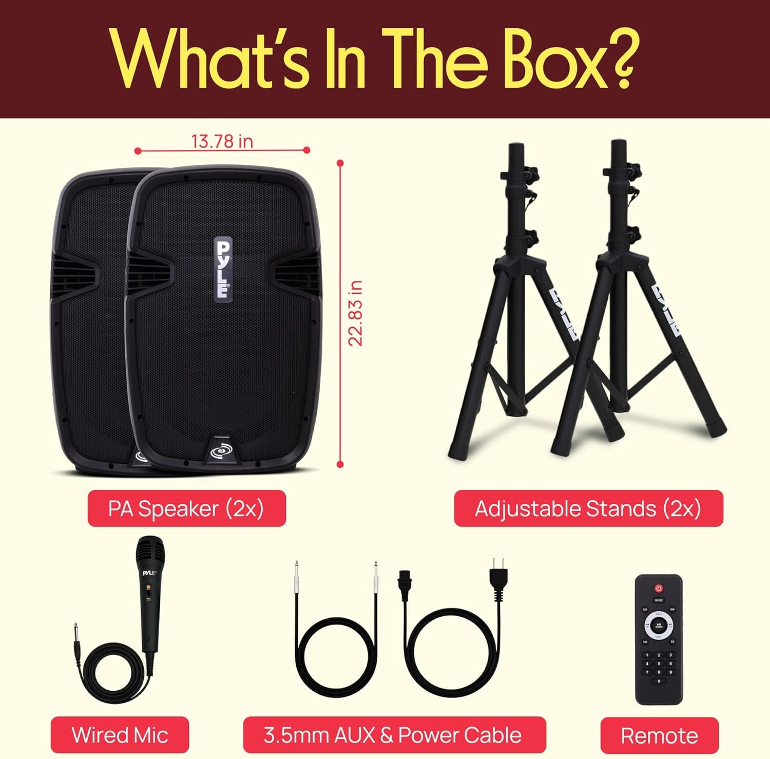 Wireless Portable PA Speaker System - 1800W High Powered Bluetooth Compatible Active + Passive Pair Outdoor Sound Speakers w/ USB SD MP3 AUX - 35mm Mount, 2 Stand, Microphone, Remote - Pyle PPHP1249KT - Image 7