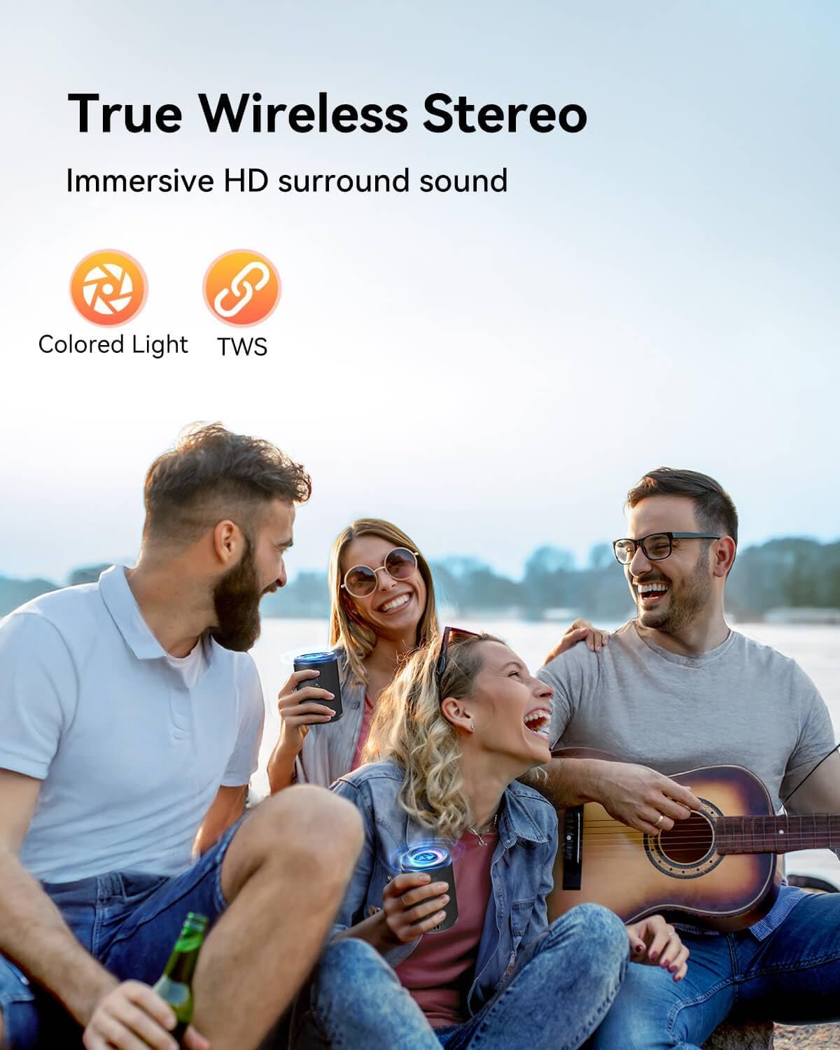 LENRUE Small Portable Bluetooth Speaker with Lights, TWS Stereo Surround Sound, Type C Powered, Bluetooth 5.3, AUX TF Card Input, Wireless for Outdoor Home, Coolest Gifts - Image 4