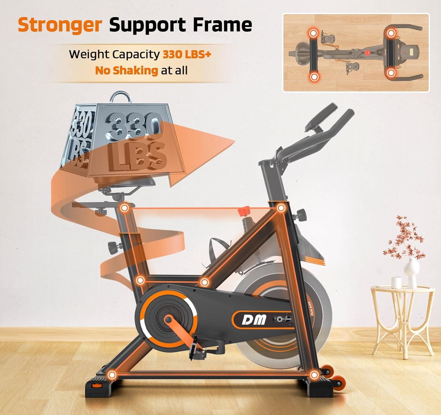 DMASUN Exercise Bike, Silent Magnetic Resistance Stationary Bike for Home with 330 LBS Capacity, Pedals with Anti-loosening Nuts, Indoor Bike with Comfortable Seat Cushion, Digital Display - Image 2