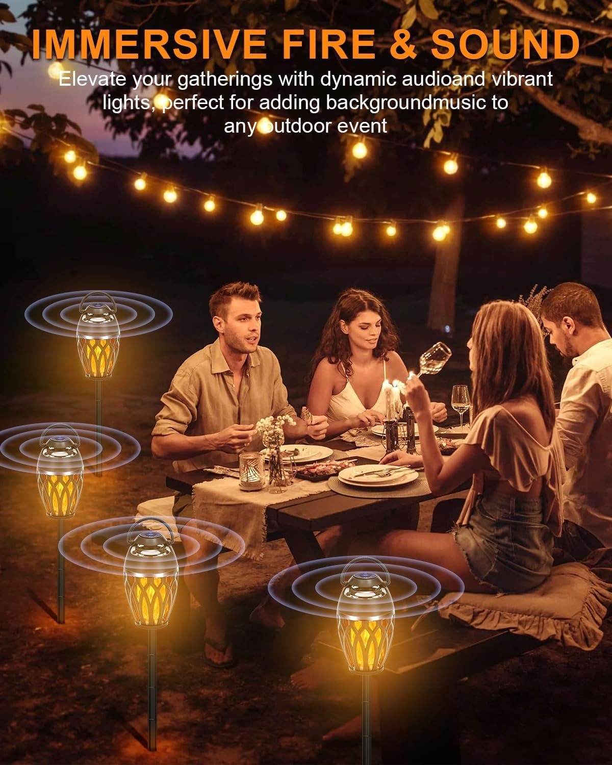 Vanten 2 Packs Outdoor Bluetooth Speakers, Bluetooth 5.0 Led Flame Speaker, IPX5 Waterproof Flame Torch Atmosphere Speaker, Flame Lamp, Gifts for Men Women, Decorations for Party Garden Patio - Image 5