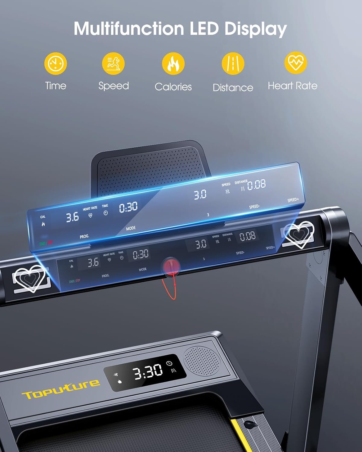TOPUTURE Walking Pad Treadmill with 12% Incline, 4 in 1 Foldable Treadmill with Handle Bar for Home/Office, Under Desk Treadmills Portable Folding Walking Pad with App & Bluetooth Speaker, 0.6-10MPH - Image 5