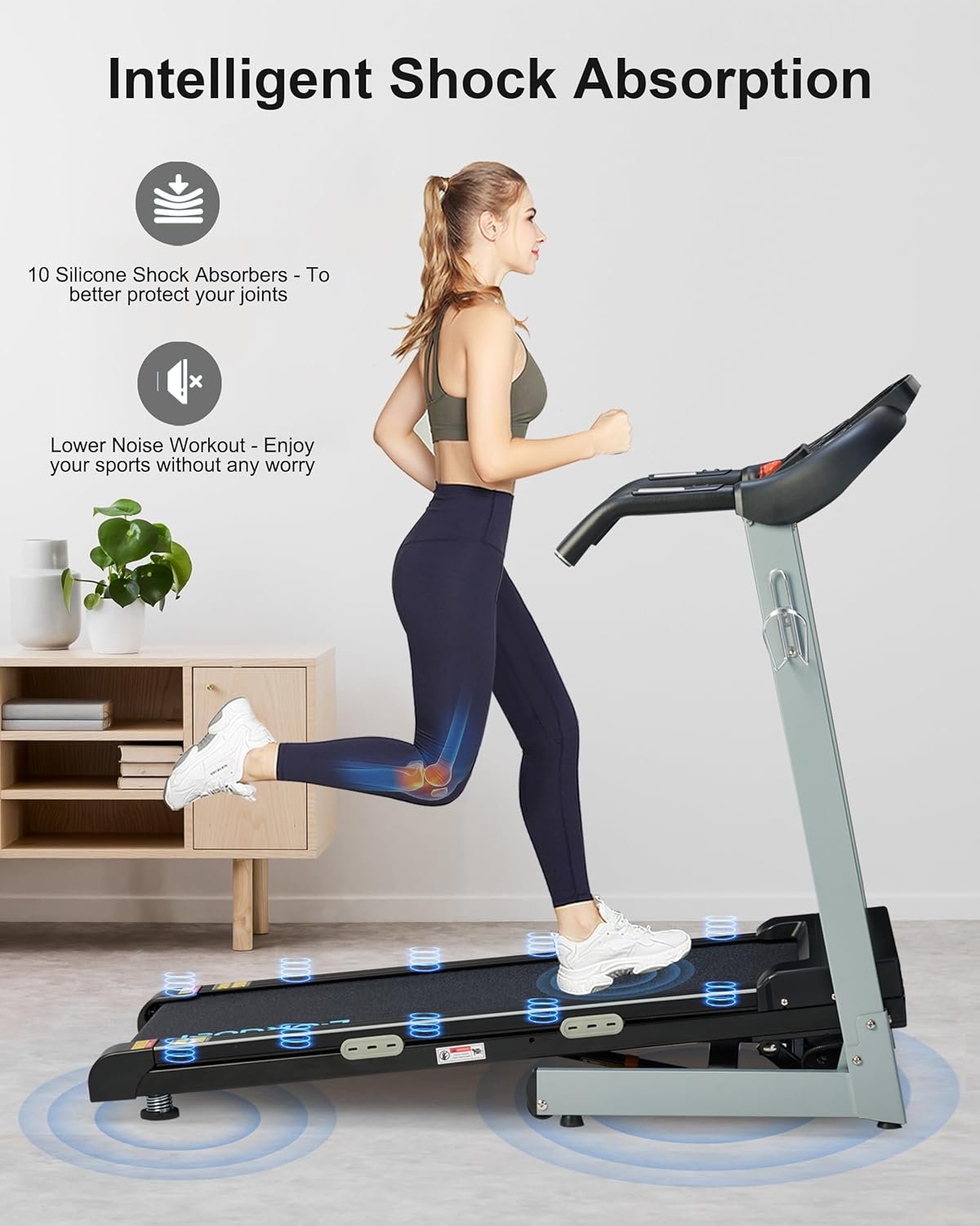 BORGUSI Treadmill with Auto Incline - 300 lb Capacity, 3.0HP Folding Electric Treadmill Up to 8.5 MPH Speed, Running Machine with 17.5" Wide Tread Belt and Bluetooth Speaker for Home Use - Image 6