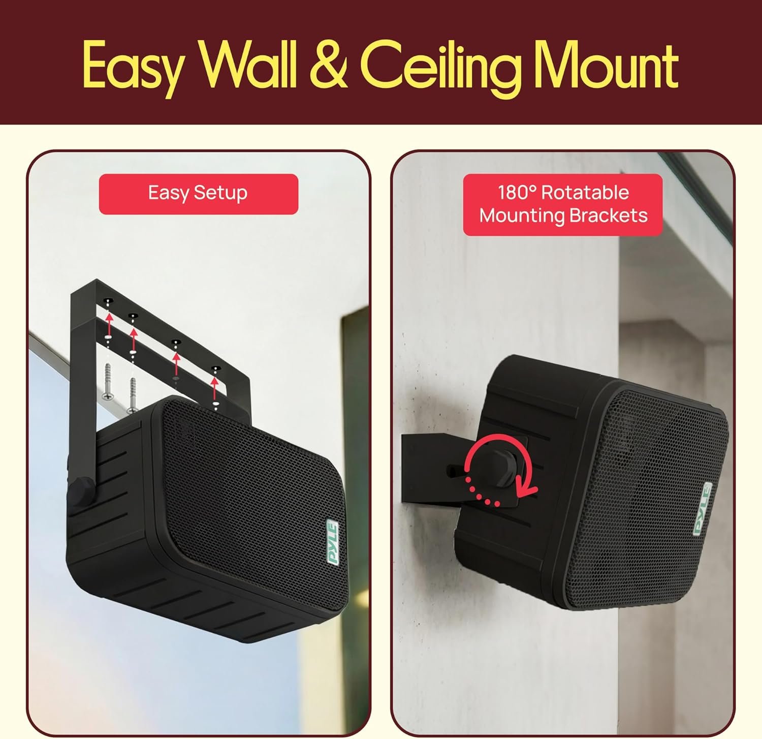 Dual Waterproof Outdoor -Speaker System - 6.5 Inch Pair of Weatherproof Wall / Ceiling Mounted -Speakers Heavy Duty Universal Mount - Use in the Pool, Patio, Indoor - Pyle PDWR50B (Black) - Image 6