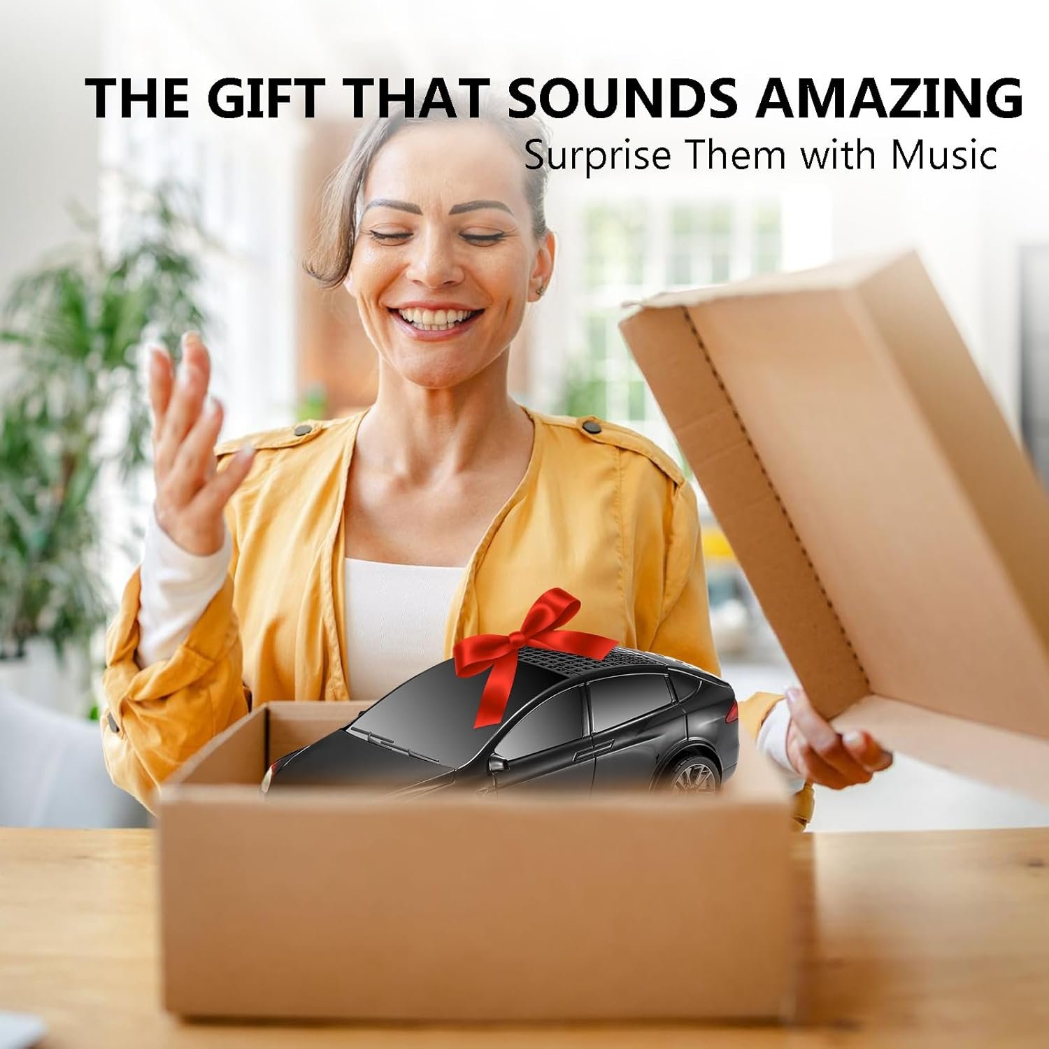 WSTER WS-595 Modern Electric Sedan Replica Bluetooth Speaker, LED Flashing Effect, Portable Wireless Audio, TWS Pairing, FM, TF Playback, Hands-Free Calling, Wonderful Holiday Choice for Kids (Black) - Image 5