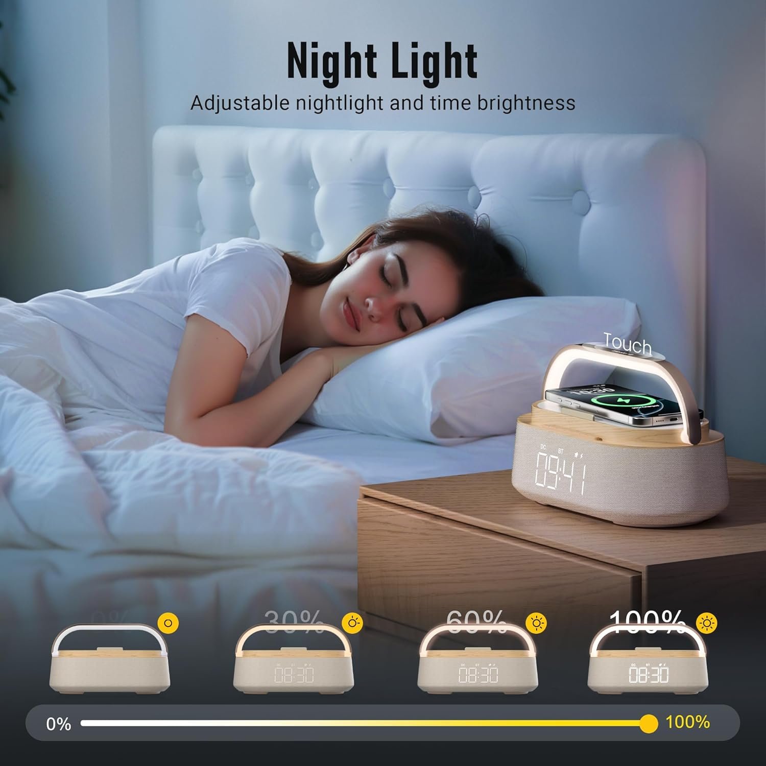 FREEFISH Bluetooth Speaker with Wireless Charge FM Radio 2500mAh Battery, LED Night Light Suitable for Home,Bedroom,Office,Gifts - Image 7