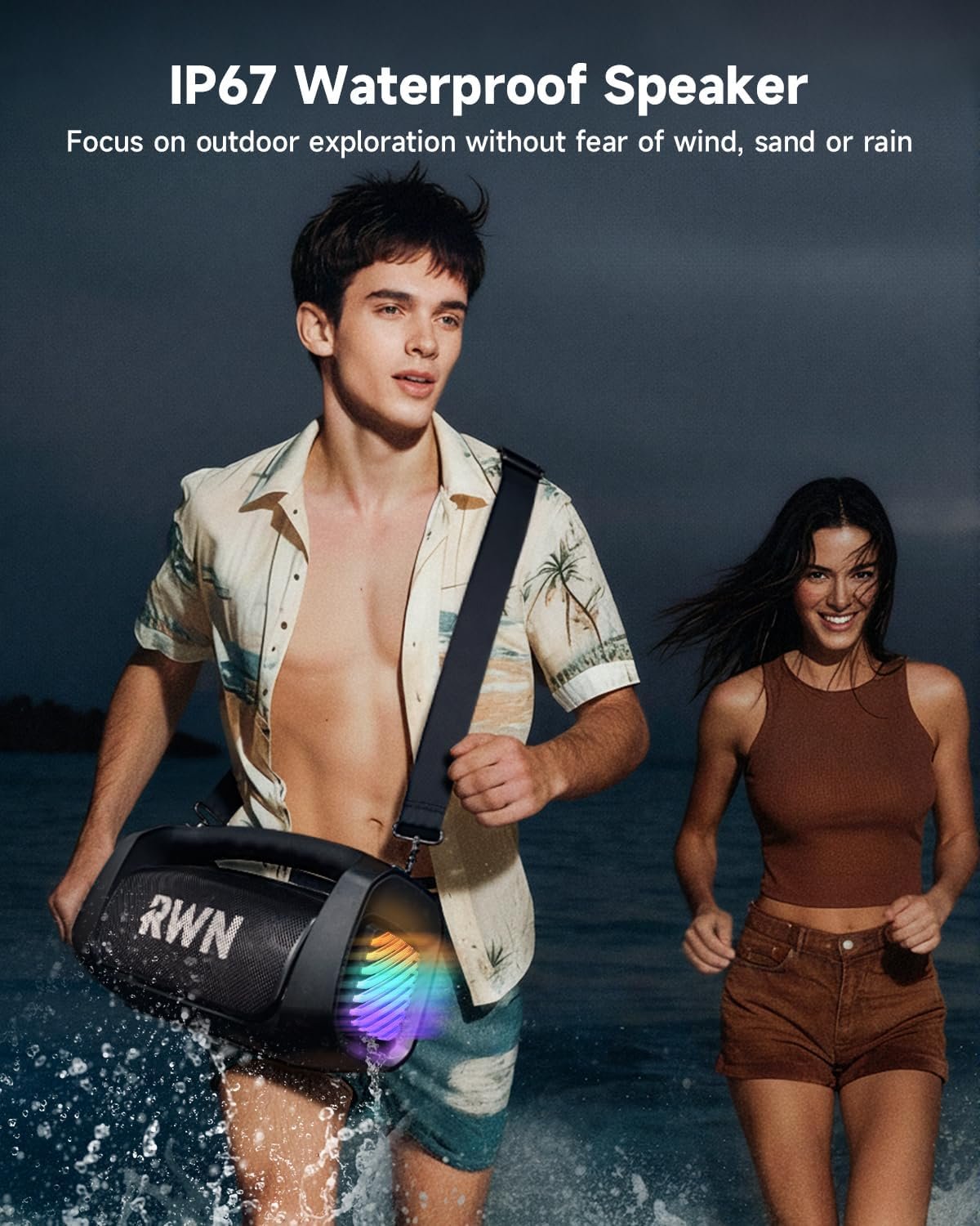 RWN Outdoor Bluetooth Speaker: 160W Loud Sound, IP67 Waterproof with 24H Playtime, Fast Charge, Bass, TWS, Portable Wireless Speakers with Light Show for House, Party, Projector, Beach (Black) - Image 3