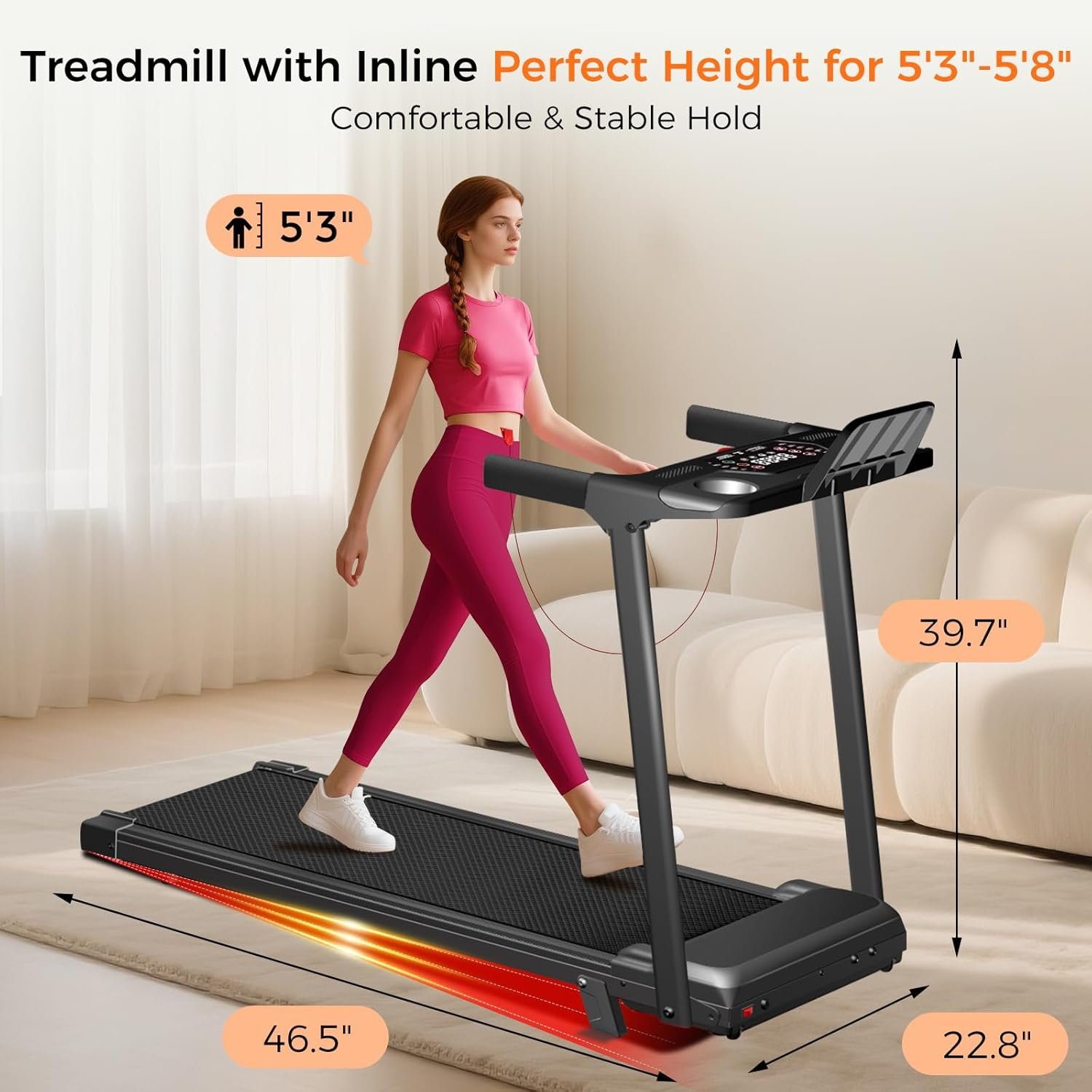 Aiteid Treadmill with Incline,3.0HP Small Treadmills for Home,Portable Electric Treadmill with Handles,Lightweight Walking Pad,Compact Running Treadmills,Walking Pad with Handle,300LBS Capacity - Image 9