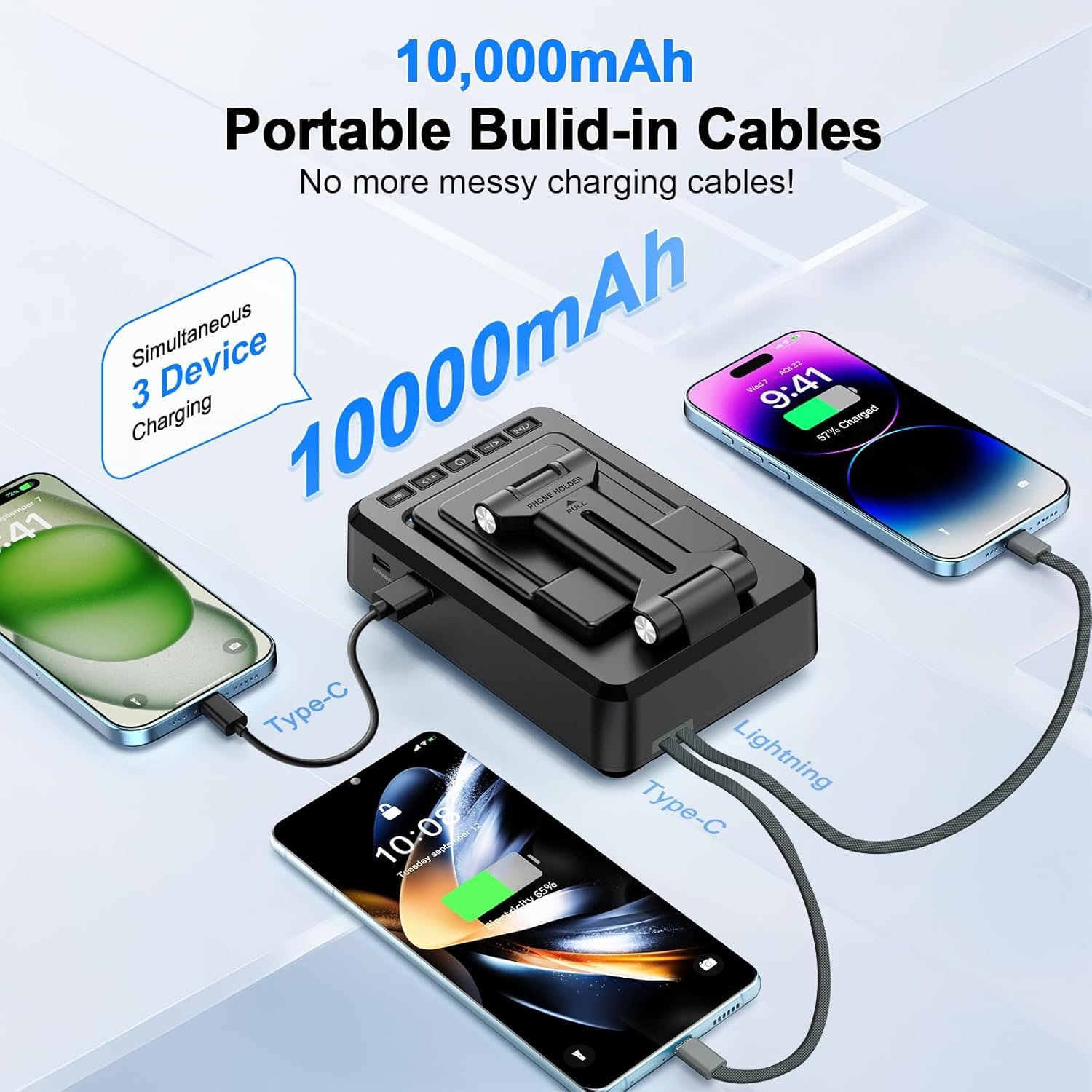 Jteman Cell Phone Stand Bluetooth Speaker with Built-in Cables,Foldable Adjustable Holder,All-in-One Audio Stand for iPhone Android,Birthday Gifts for Men Women - Image 4