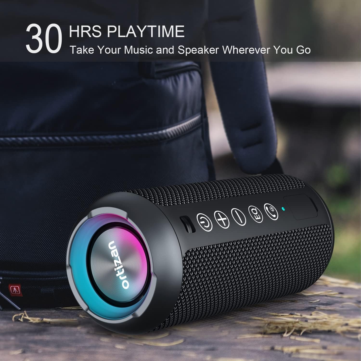 Ortizan Portable Bluetooth Speaker (1nd Gen), IPX7 Waterproof, Wireless, Big Sound and Deep Bass, TWS Pairing, 30Hrs of Playtime, for Home/Party/Outdoor/Beach, Birthday Gifts for Men Women - Black - Image 4