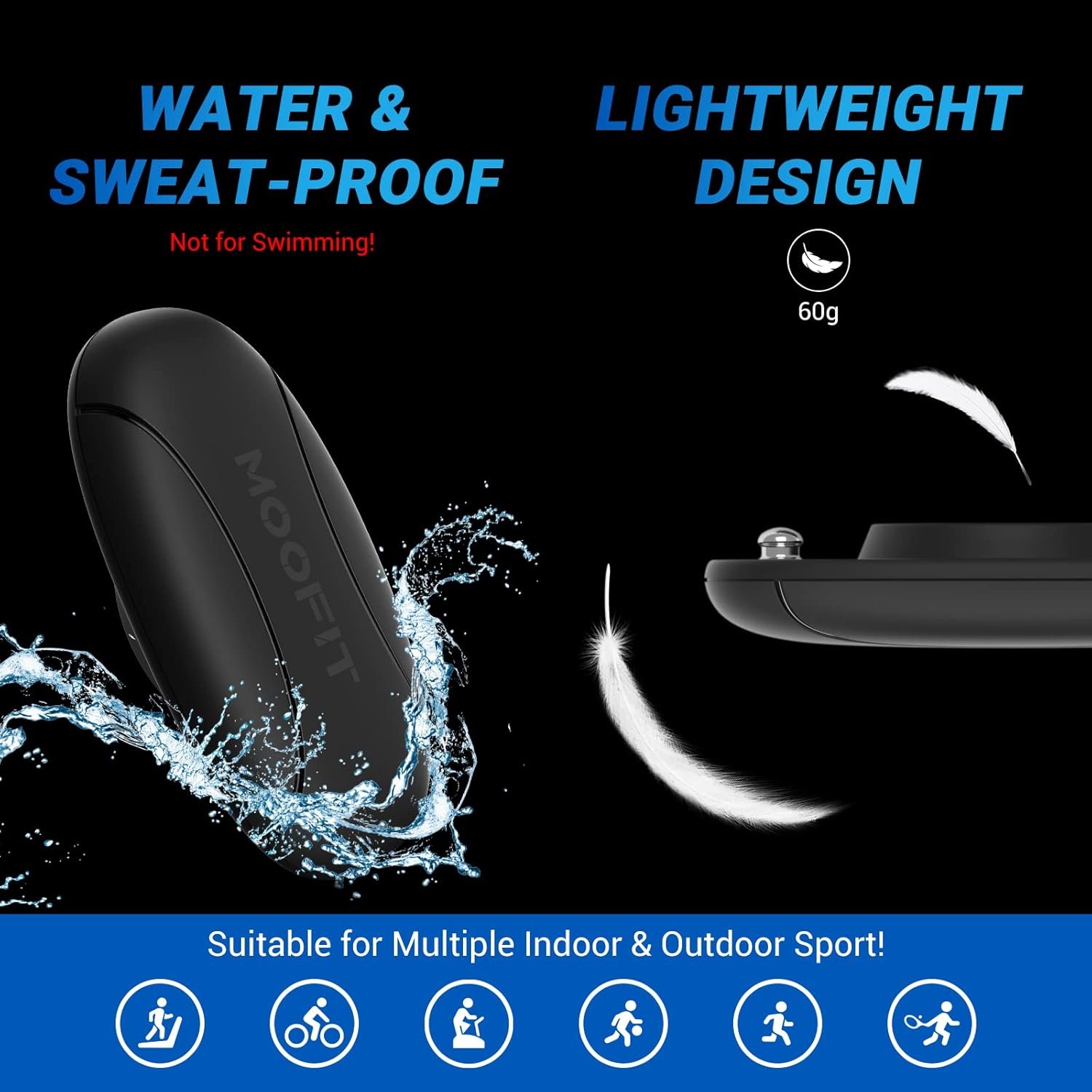 moofit HR8 Heart Rate Monitor Chest Strap, Low Energy Real-Time Heart Rate Data Bluetooth 5.0/ANT+, Longer Communication Range, IP67 Waterproof, Compatible with iOS/Android Apps, Gym Equipment, Black - Image 4