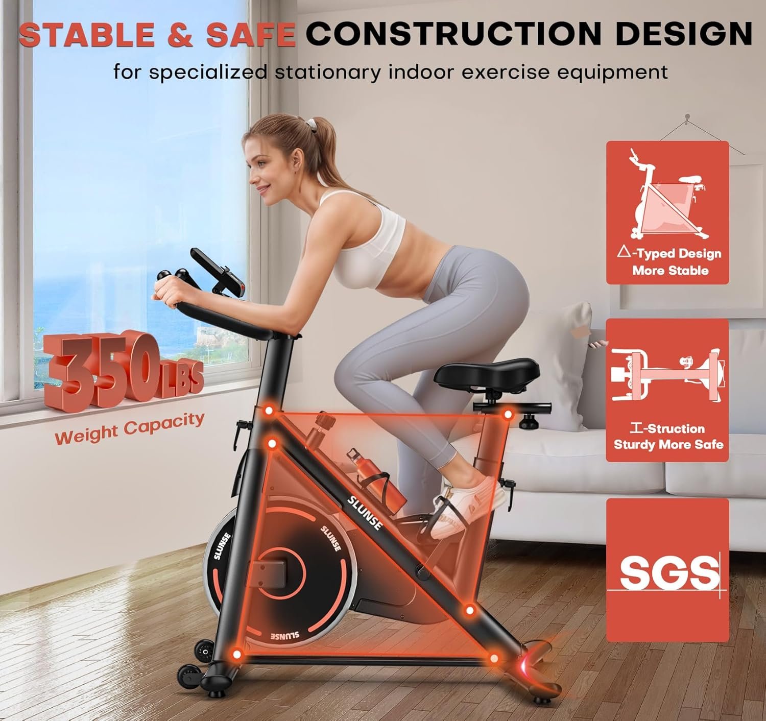 Exercise Bike, Magnetic Resistance Stationary Bikes for Home with App Compatible, Silent Indoor Cycling Bike with 350lbs Weight Capacity Comfortable Seat, Digital Monitor & Phone Mount - Image 3