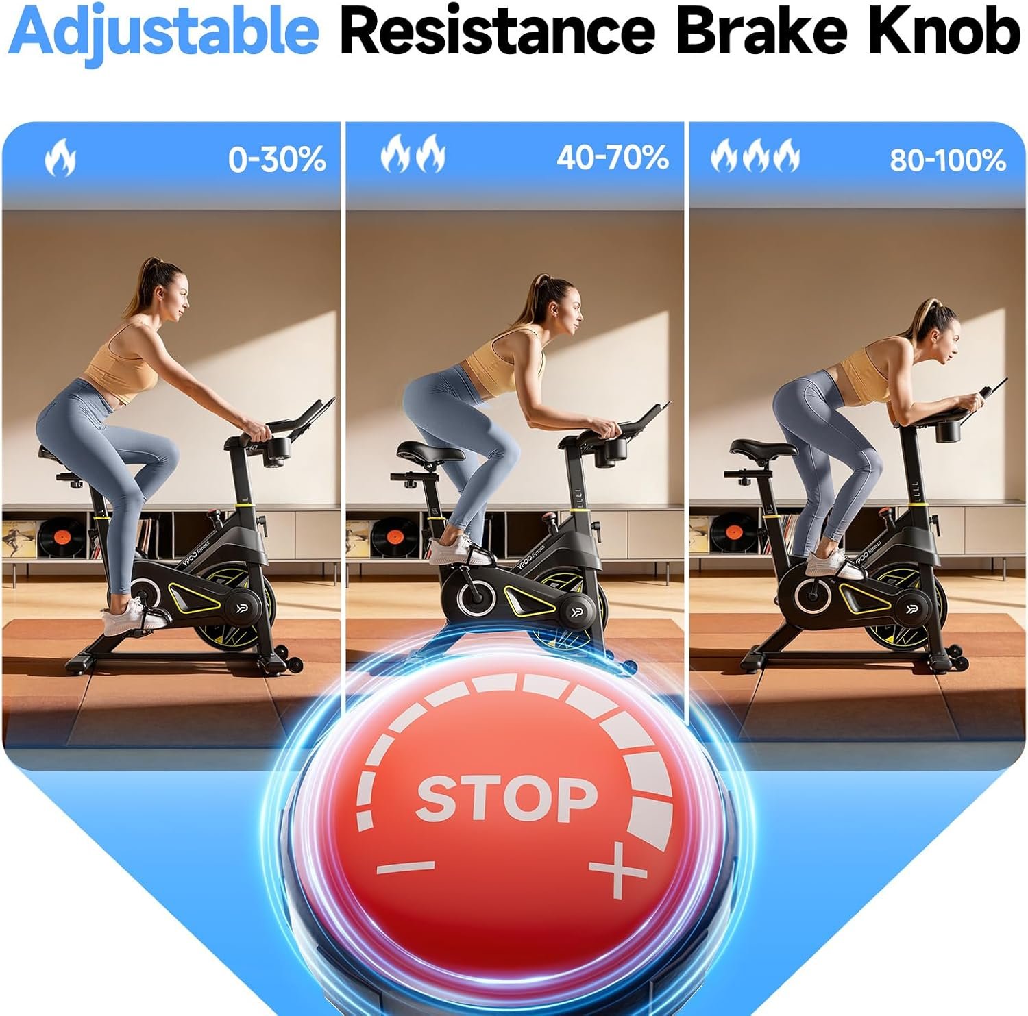 YPOO Exercise Bike, Adjustable Magnetic Resistance Stationary Bikes for Home Cardio with Exclusive App, Indoor Bike with 330lbs Weight Capacity Comfortable Seat, Tablet Mount and Fitness Courses - Image 5
