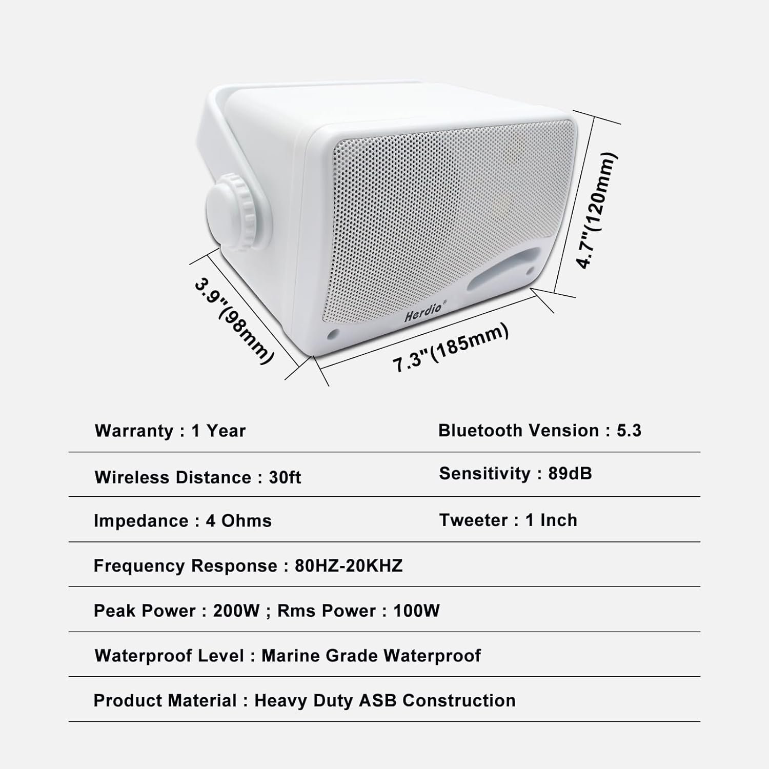 Herdio 3.5" Outdoor Bluetooth Speakers Wired Waterproof, 200W 3 Way Upgrade Premium Wall Mount Speakers, Durable Mountable Loud Sound System for Patio Indoor Deck Garage (White Pair) - Image 8