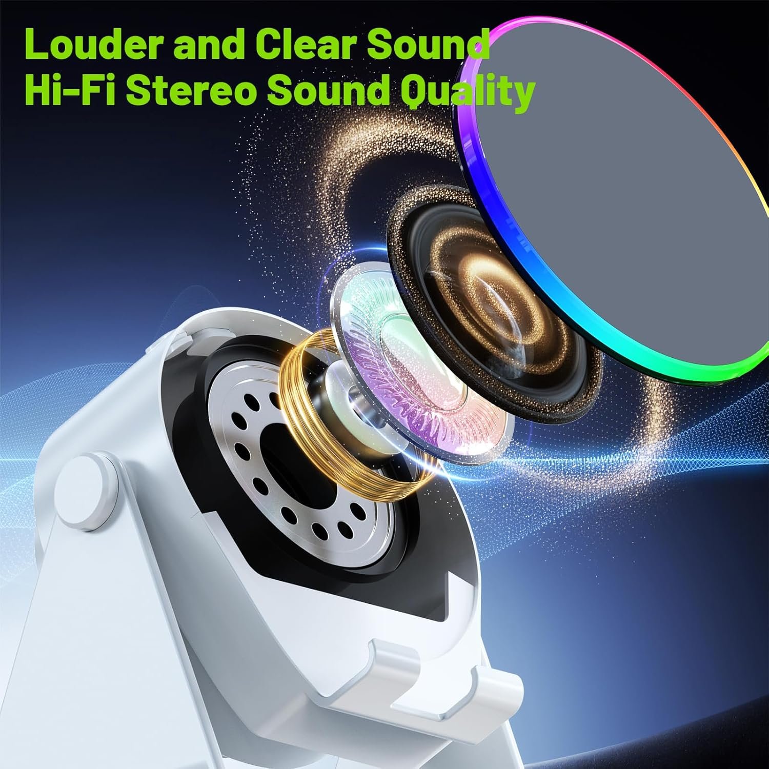 Wireless Induction Audio Bluetooth Speaker, 4 in 1 Phone Stand Speakers Amplifier with Colorful Ambient Light,360° Adjustable Holder for Tablet iPhone Android, Gifts for Men Women Teens-White - Image 5