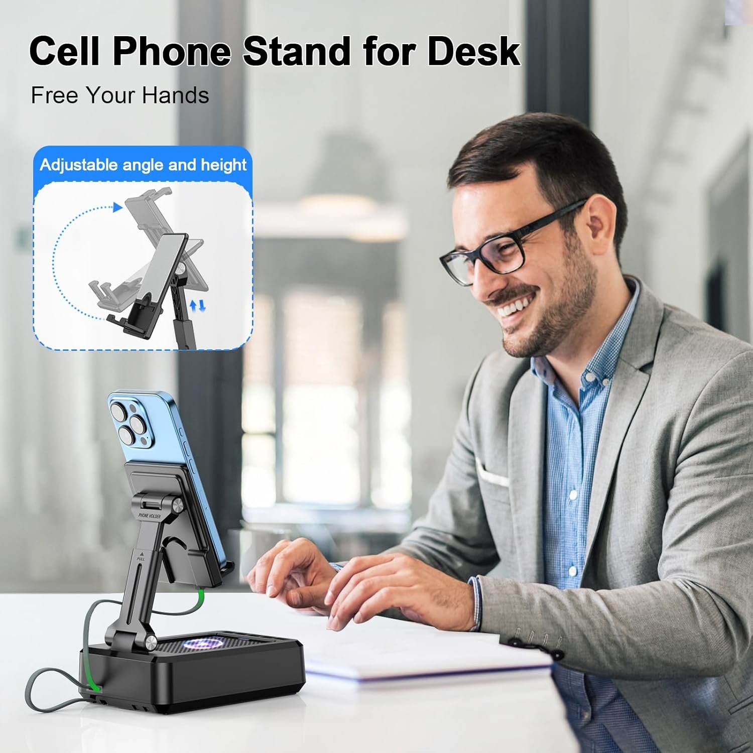 Jteman Cell Phone Stand Bluetooth Speaker with Built-in Cables,Foldable Adjustable Holder,All-in-One Audio Stand for iPhone Android,Birthday Gifts for Men Women - Image 7