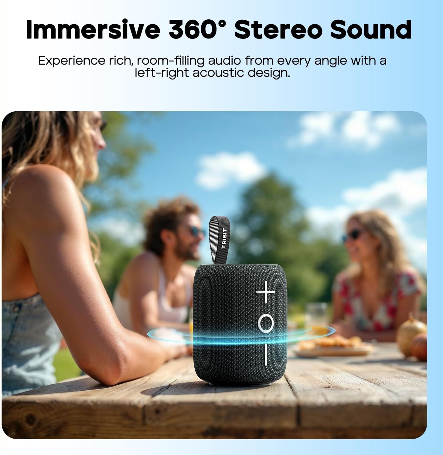 Tribit StormBox Mini+ Portable Bluetooth Speaker, 12W Wireless Speaker with 360°Surround Sound, 12H Playtime, Custom EQ, BT5.4, IPX7 Waterproof, RGB Lights, Type-C, TWS, AAC/SBC, Home/Outdoor/Travel - Image 3