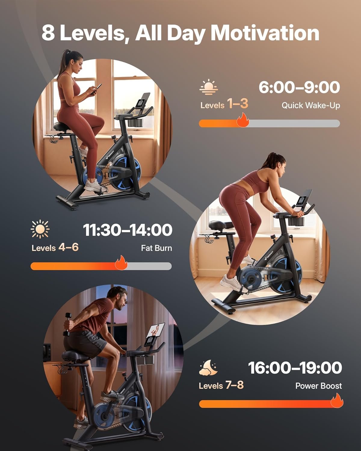 Merach Magnetic Exercise Bike, Low Noise Stationary Bike for Home with Comfortable Seat Cushion, Spinning Bike with 330 lb Weight Capacity, Exclusive App, Tablet Mount and Fitness Courses - Image 4