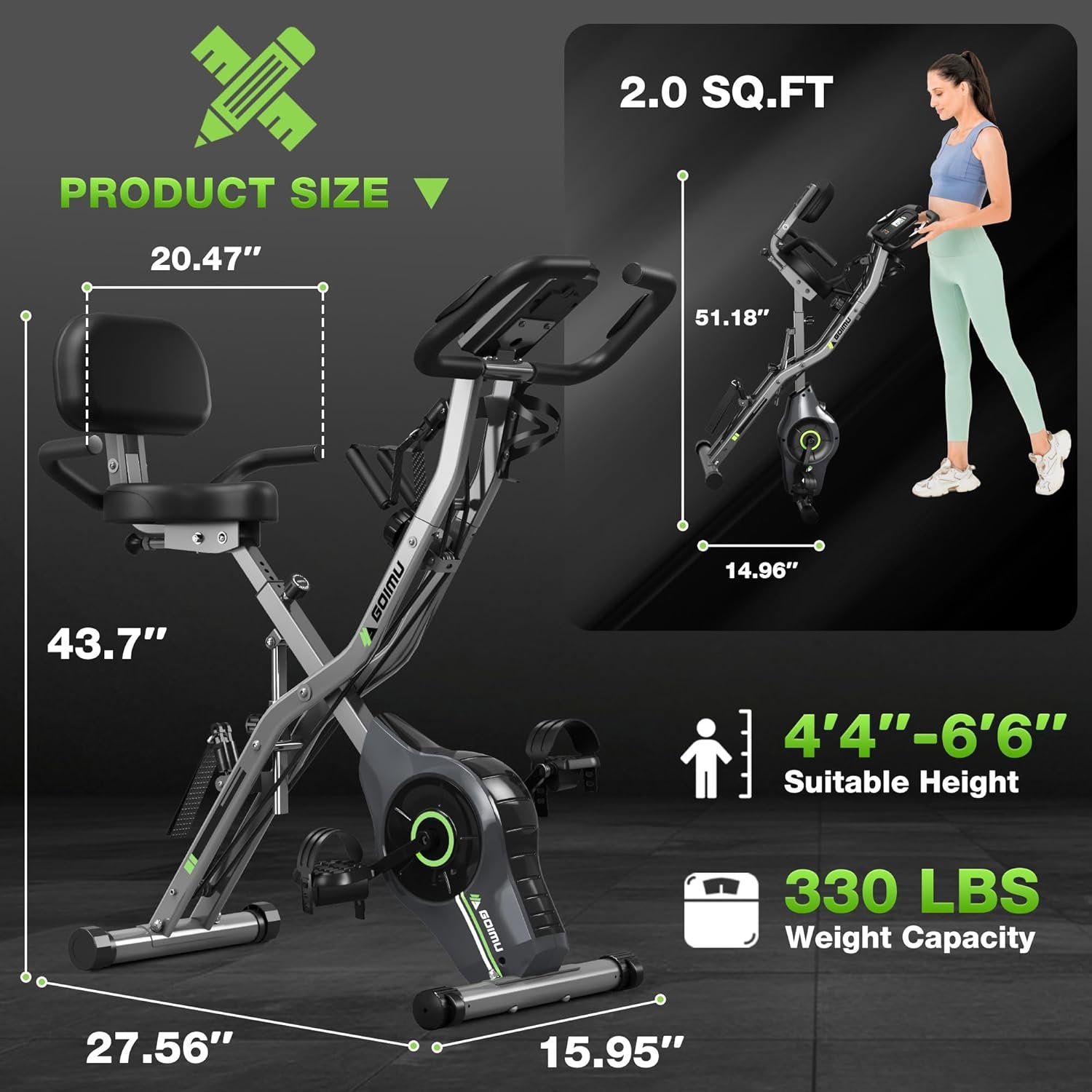 Exercise Bike, 5 in 1 Foldable Stationary Bike for Seniors, 16-Level Adjustable Magnetic Resistance, Indoor Workout Bike with 330LB Capacity, Comfortable Seat Backrest X-bike - Image 9