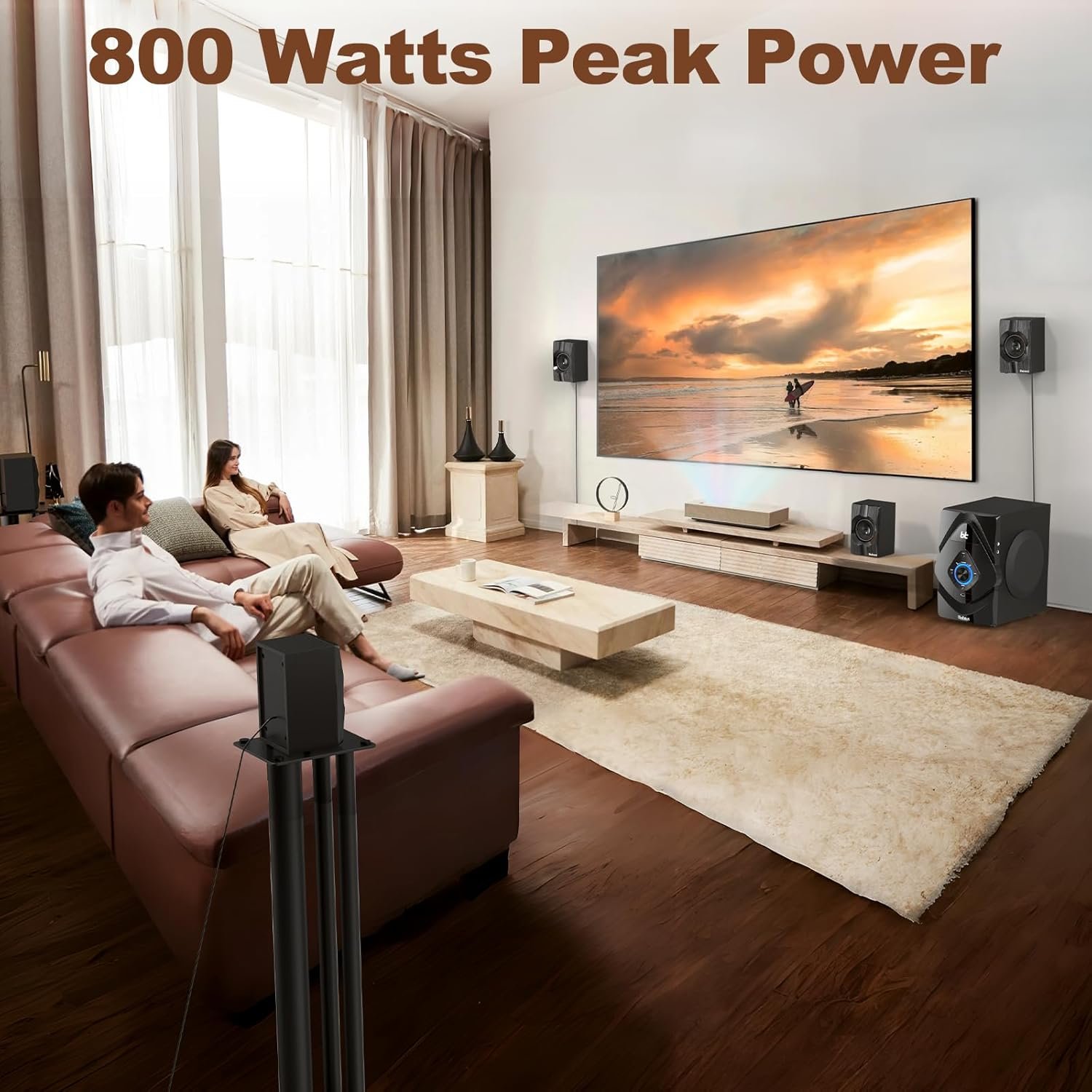 Bobtot Home Theater System Wireless Rear Satellite Speakers 800W 6.5 inch Subwoofer 5.1/2.1 Channel Surround Sound Systems with ARC Optical Bluetooth Input - Image 2