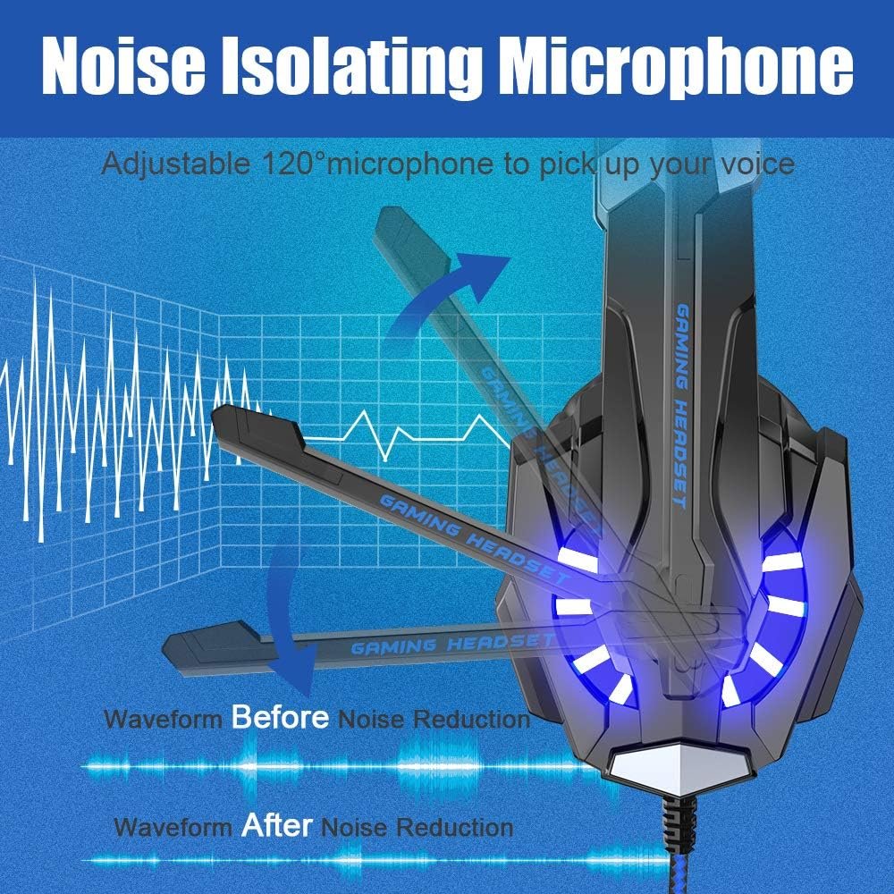 BENGOO G9000 Stereo Gaming Headset for PS4 PC Xbox One PS5 Controller, Noise Cancelling Over Ear Headphones with Mic, LED Light, 7.1 Surround Sound, Soft Memory Earmuffs for Nintendo Xbox Series X|S - Image 4