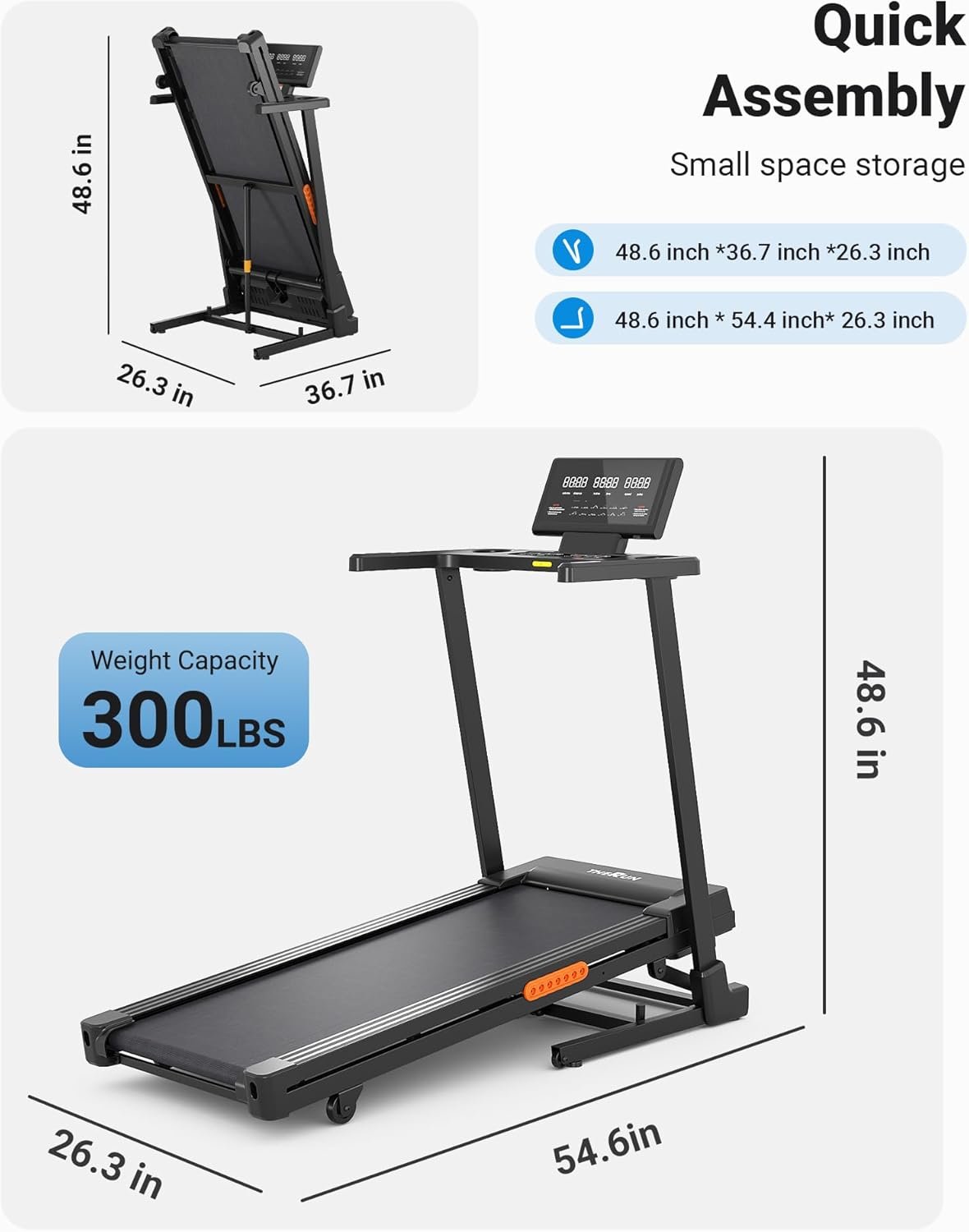 THERUN Treadmill with Incline, Incline Treadmill,Treadmills for Home, 3.0 HP Brushless Motorized Treadmills for Quiet Running, 300LBS Weight Capacity - Image 7