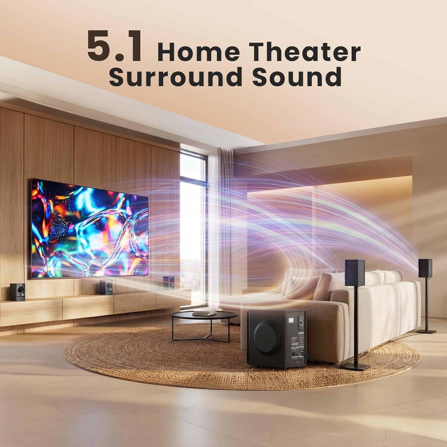Bobtot Surround Sound Systems Home Theater System - 800 Watts Peak Power 6.5" Subwoofer 5.1 Wired Stereo Speakers Strong Bass with ARC Optical AUX Bluetooth Input - Image 2