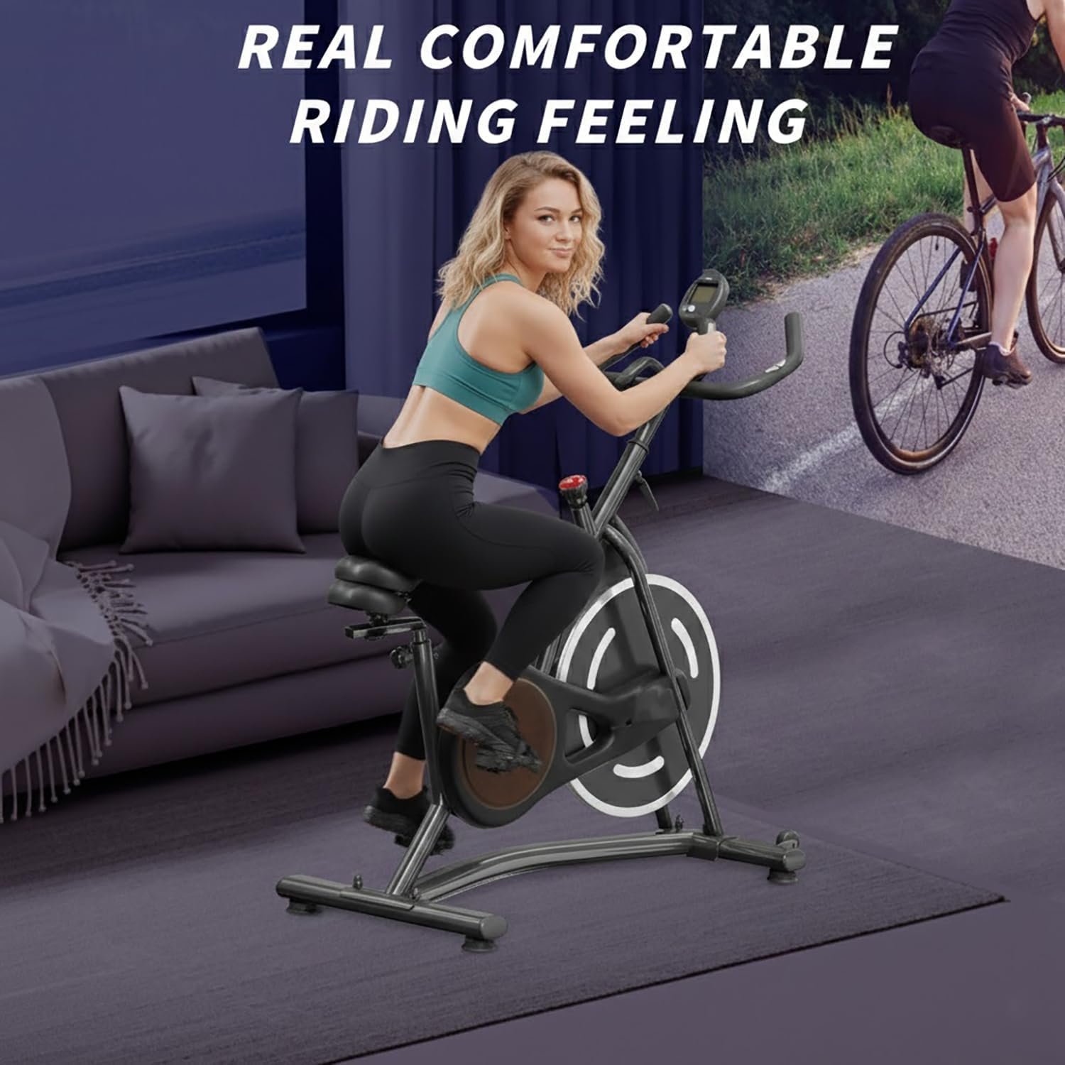 HOELLL Exercise Bike with Exclusive Heart Rate Sensor and APP Sync, Stationary Bikes for Home with Continuously Variable Resistance, Compact Indoor Cycling Bike with Tablet Mount - Image 6