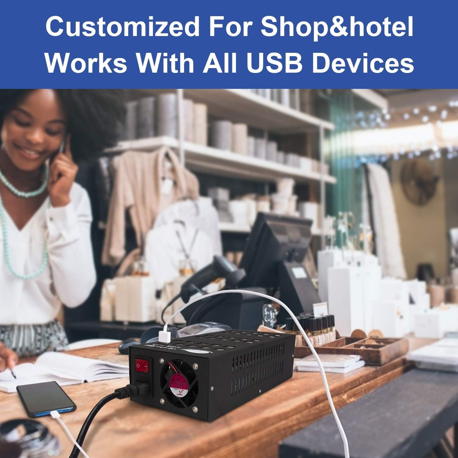 60 Ports USB Charging Station with Intelligent Protection, Multi-Port USB Charging Station Organizer for Hotel School Shopping Malls - Image 5